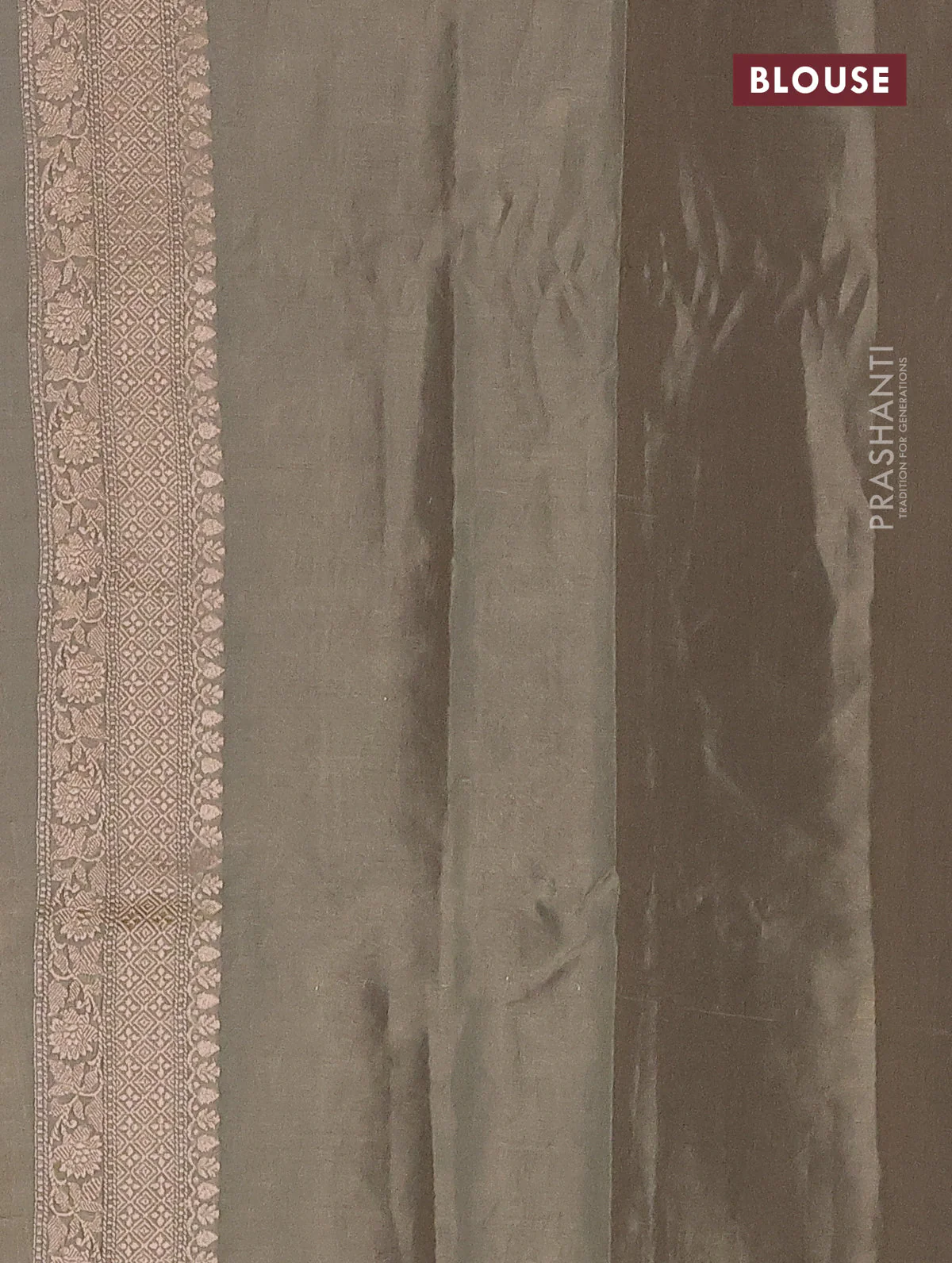 Banarasi tissue silk saree grey shade with allover silver & gold zari weaves and zari woven border - Image 3