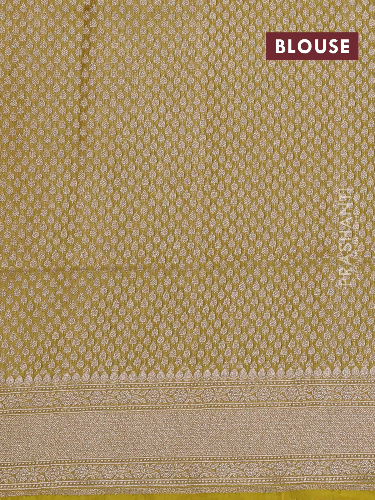 Banarasi tissue silk saree lime yellow with allover zari woven brocade weaves and zari woven border - Image 4