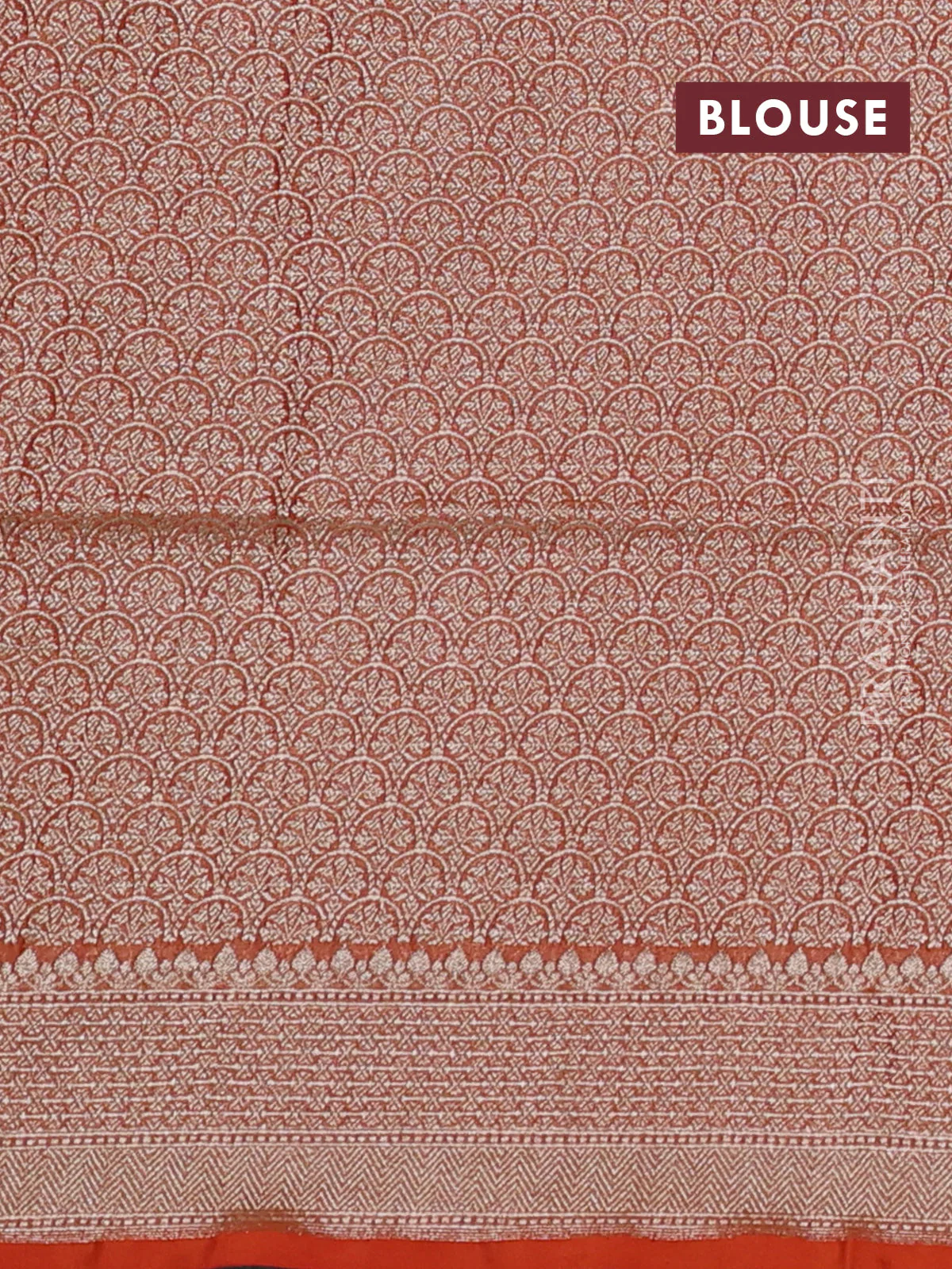 Banarasi tissue silk saree orange with allover zari woven brocade weaves and zari woven border - Image 4
