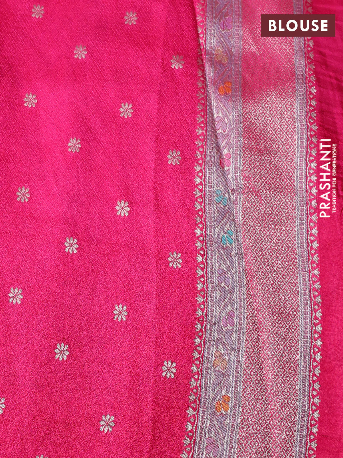 Banarasi tissue silk saree pink with allover thread woven floral weaves and silver zari woven border - Image 4