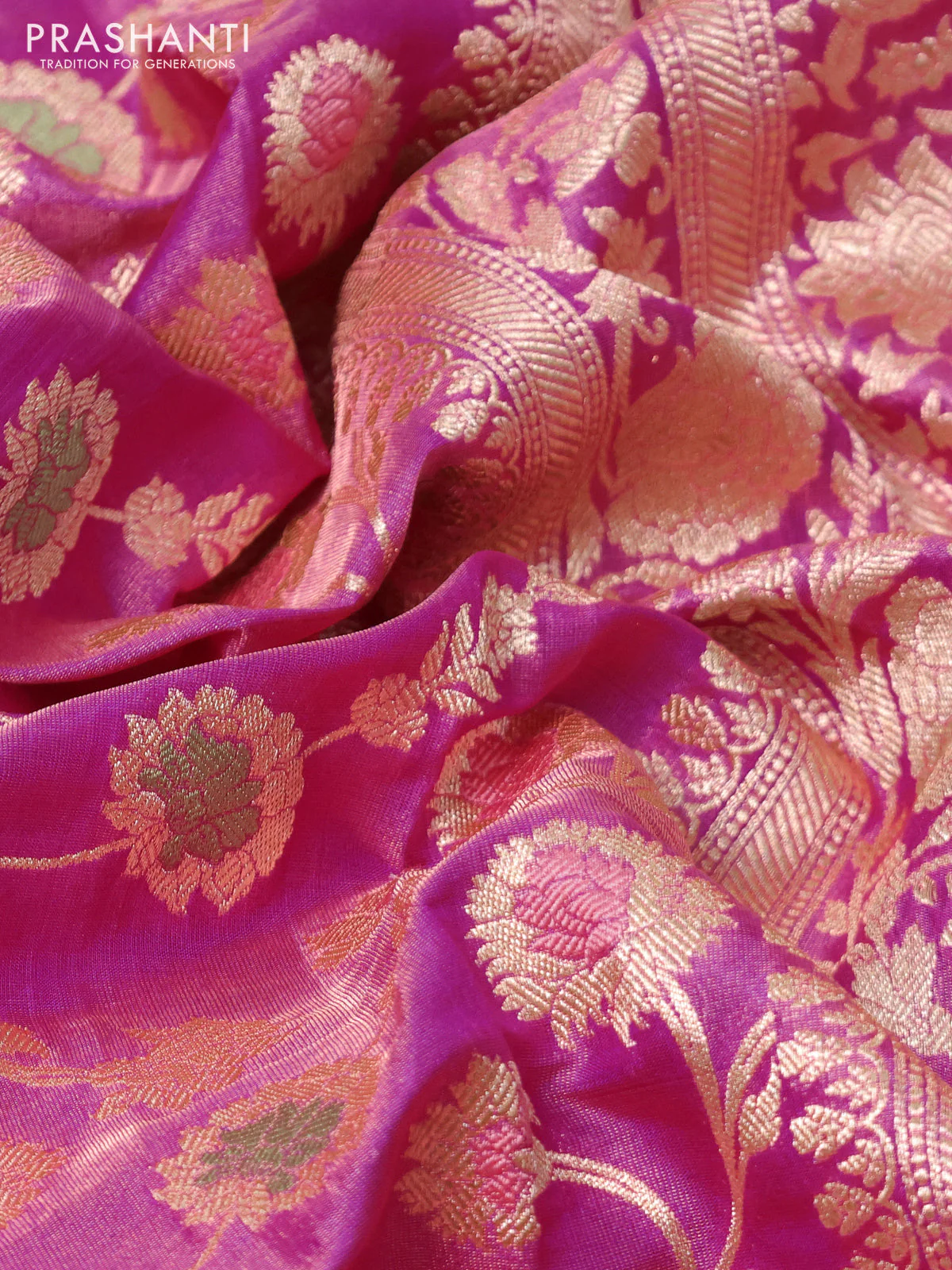 Banarasi tissue silk saree pink with allover zari woven brocade weaves and zari woven border - Image 3