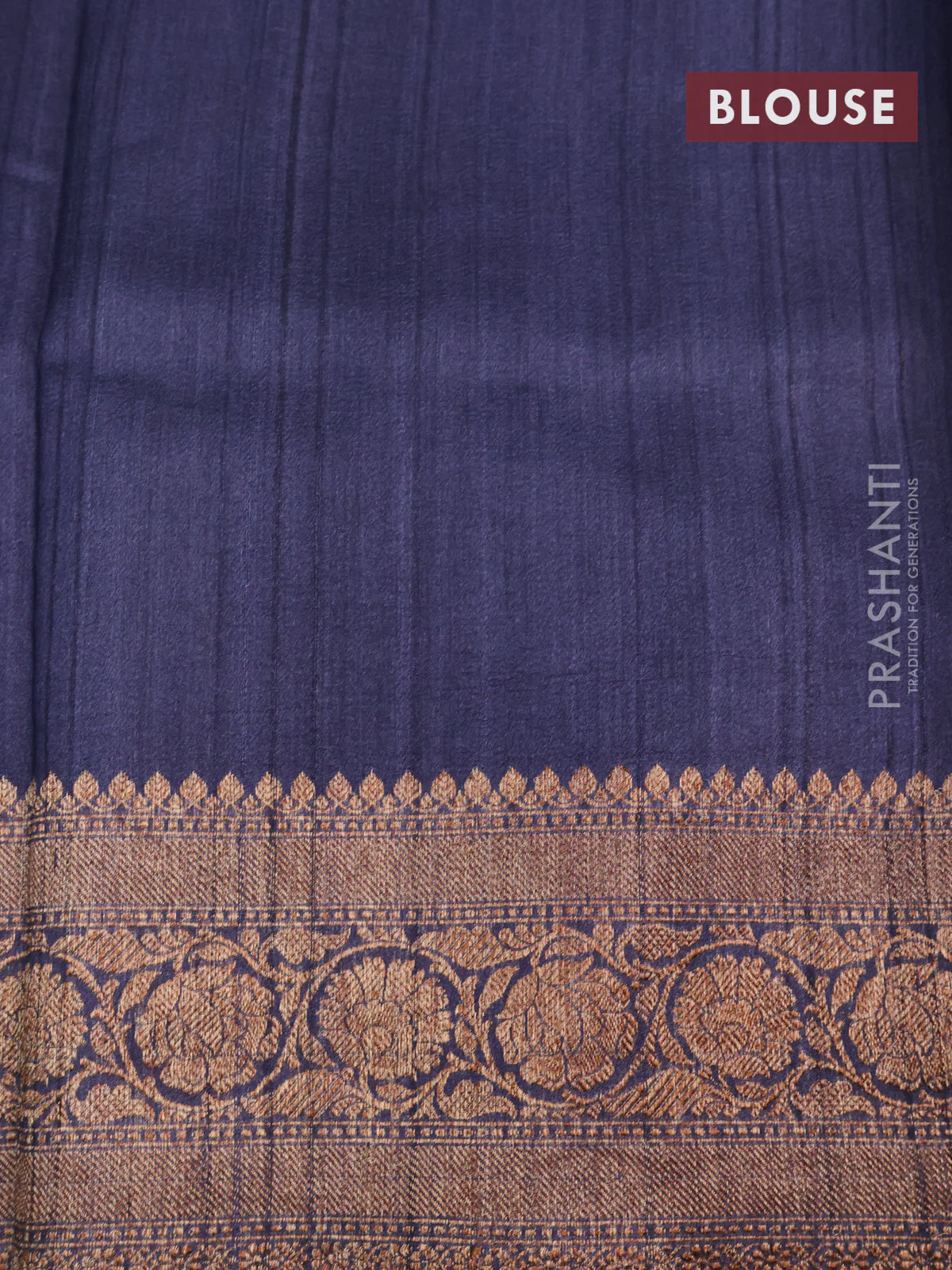 Banarasi tussar silk saree dark navy blue with allover floral digital prints and banarasi style border - Image 4
