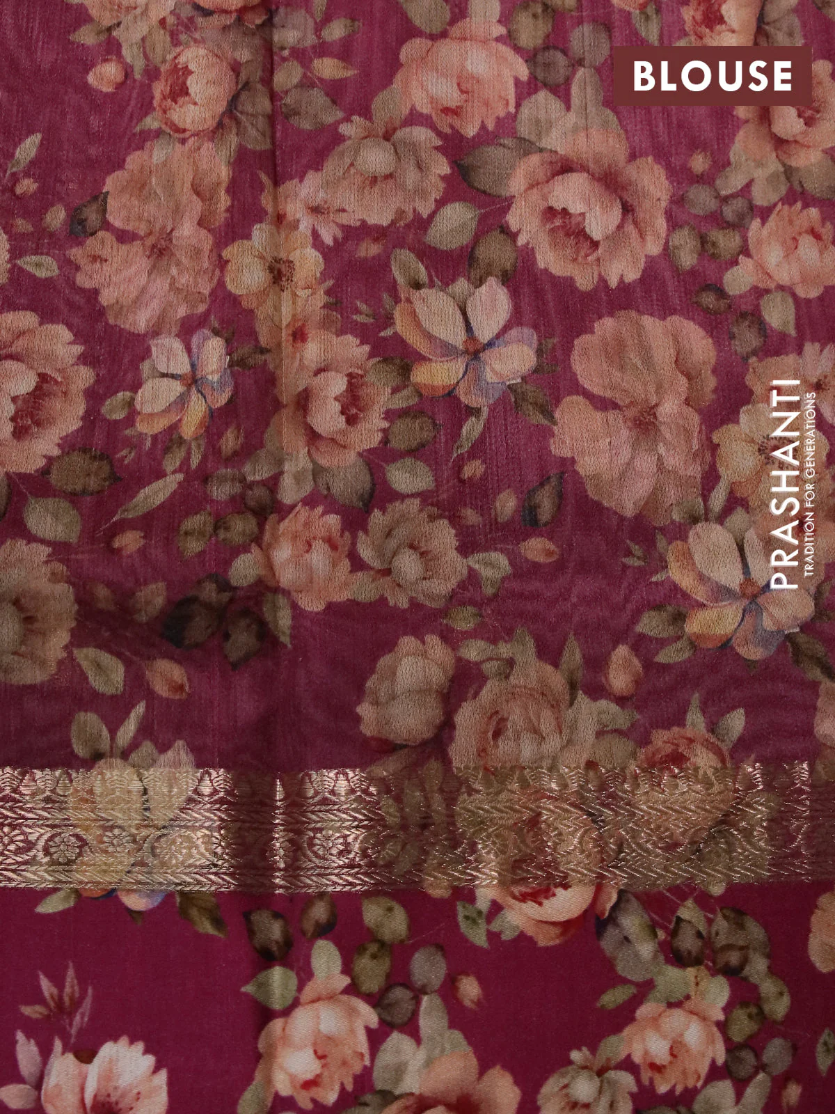 Banarasi tussar silk saree maroon and magenta pink with zari woven buttas and zari woven floral digital printed border - Image 4