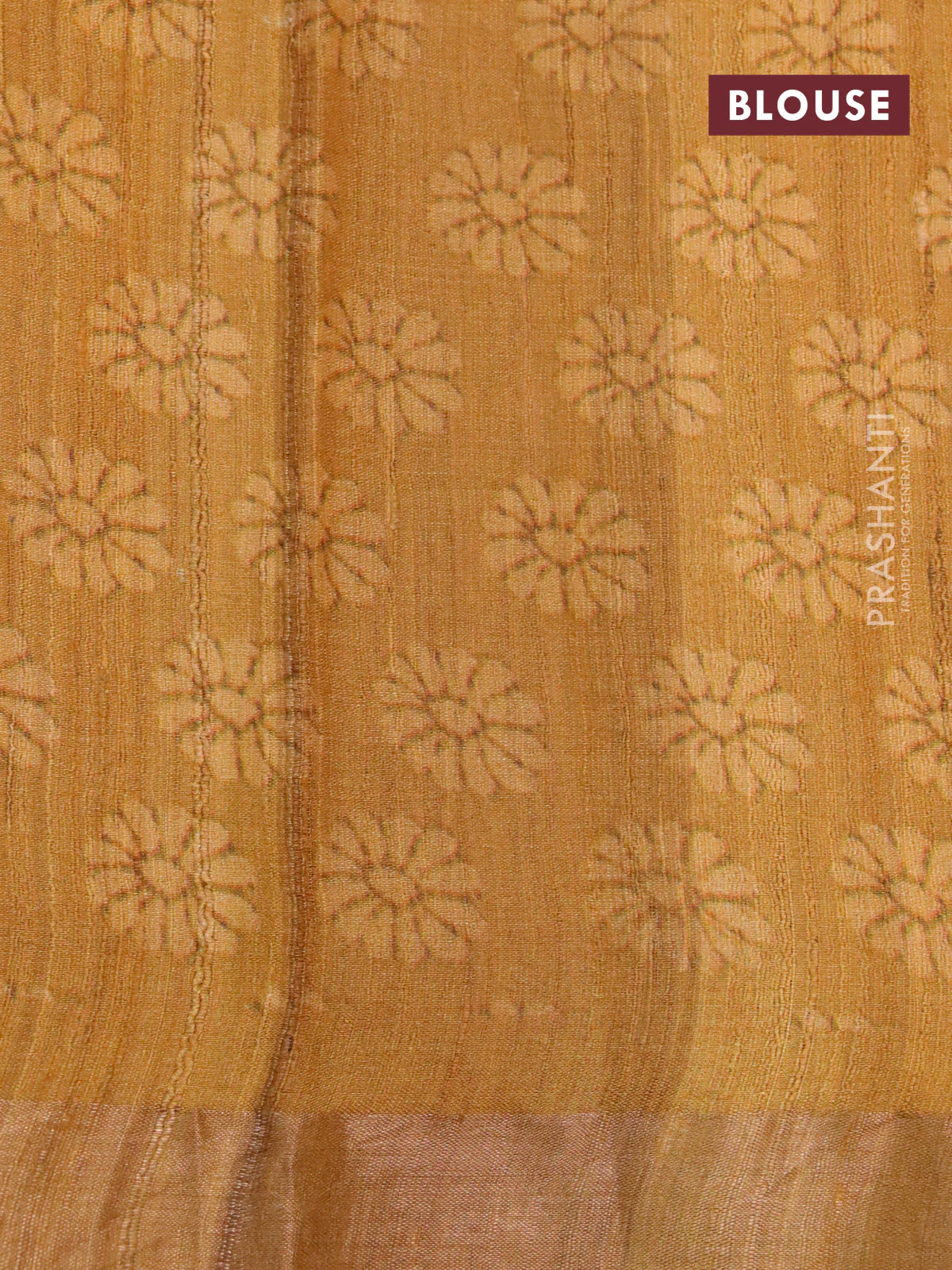 Banarasi tussar silk saree mustard yellow with kalamkari digital prints and zari woven border - Image 4