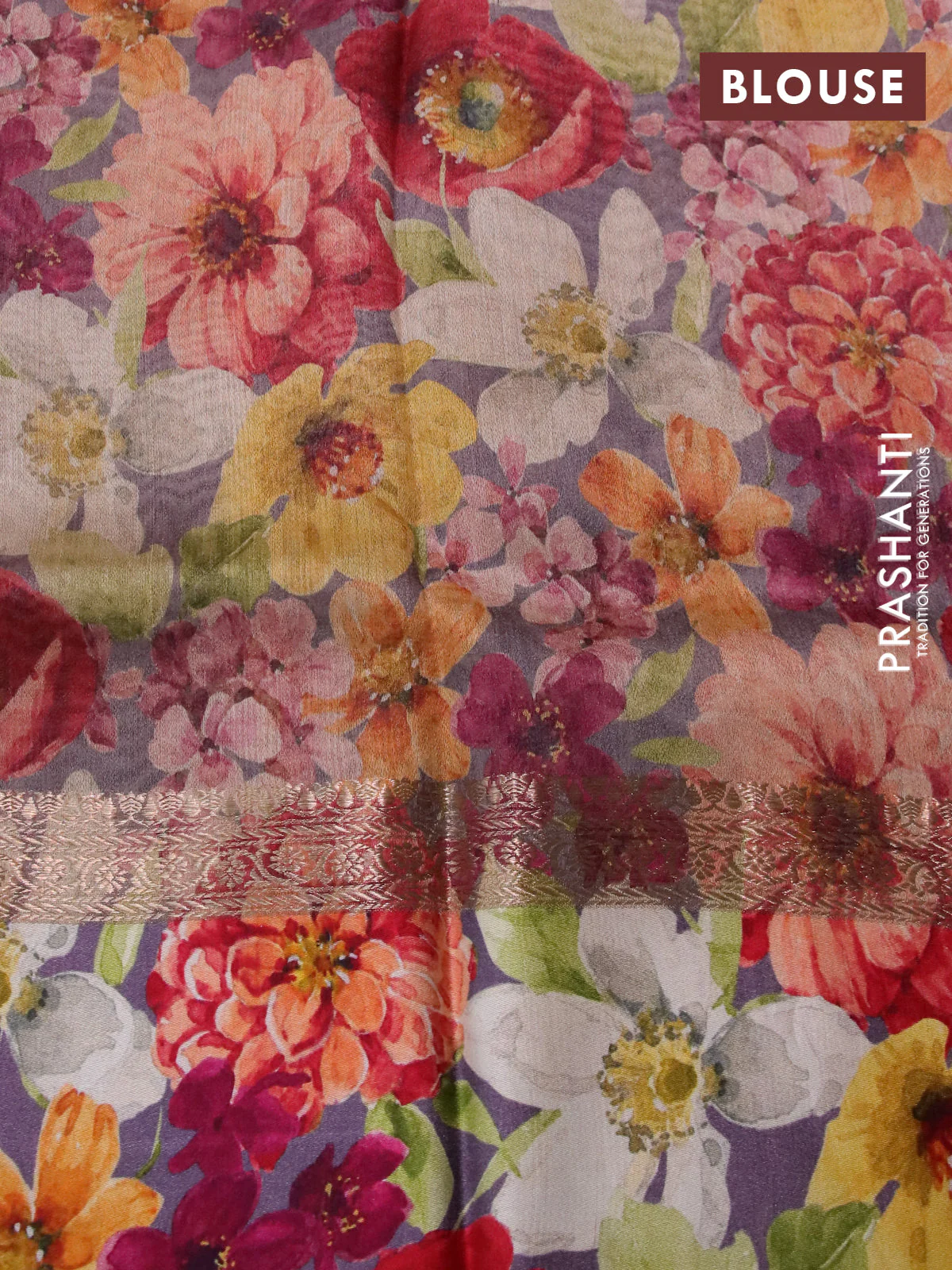 Banarasi tussar silk saree pastel brown with zari woven buttas and zari woven floral digital printed border - Image 4