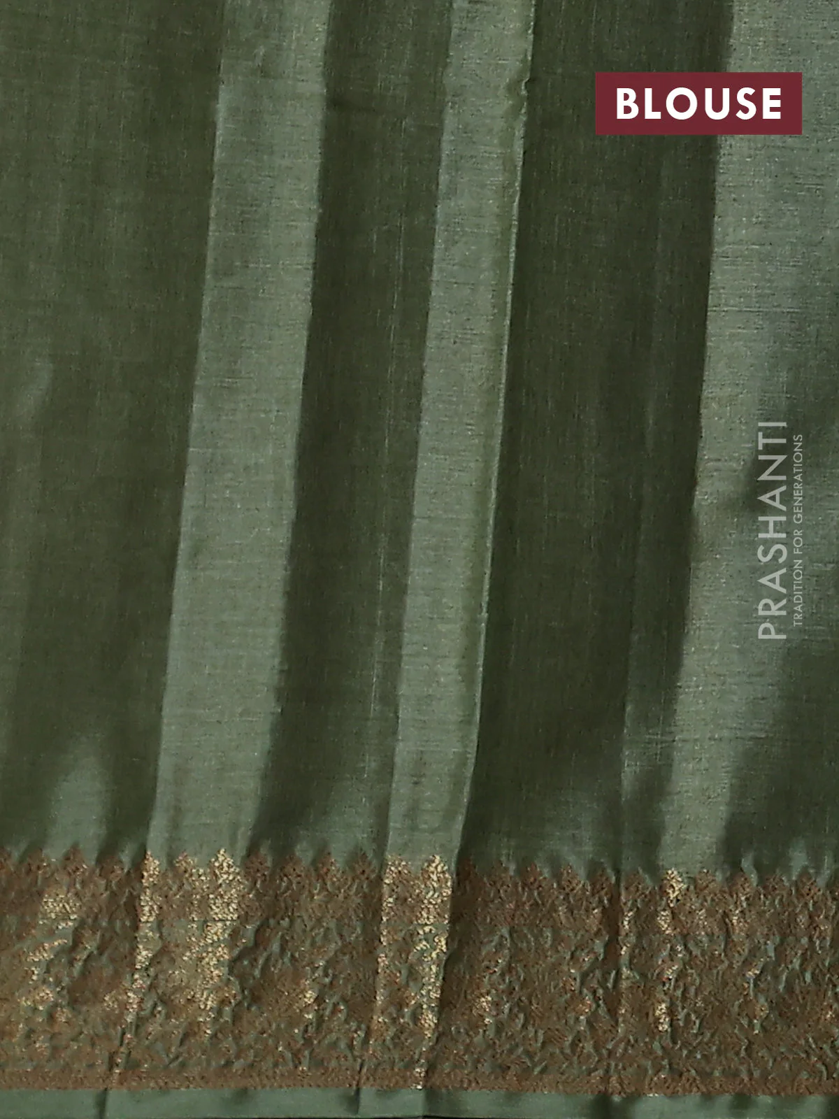 Banarasi tussar silk saree purple and mehendi green with allover thread & zari woven buttas and woven border - Image 3