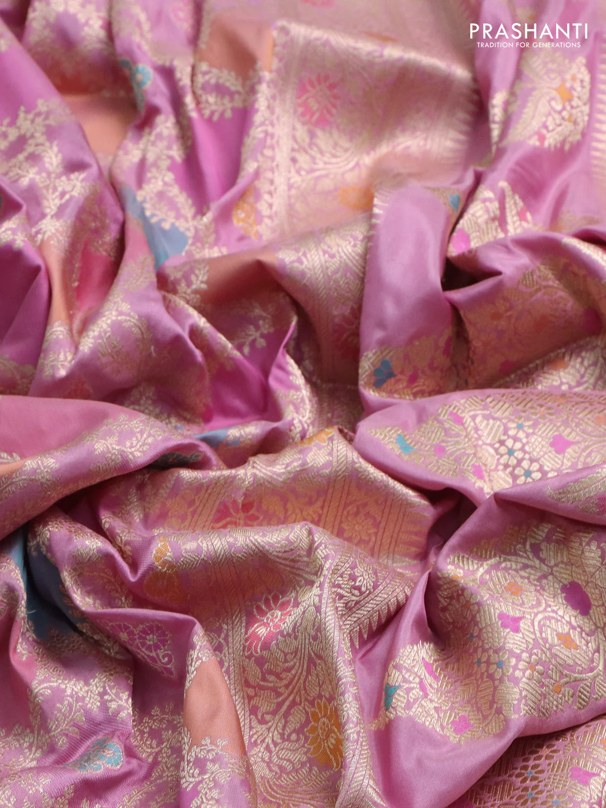 Banarasi uppada silk saree baby pink with allover zari woven brocade weaves and zari woven border - Image 3