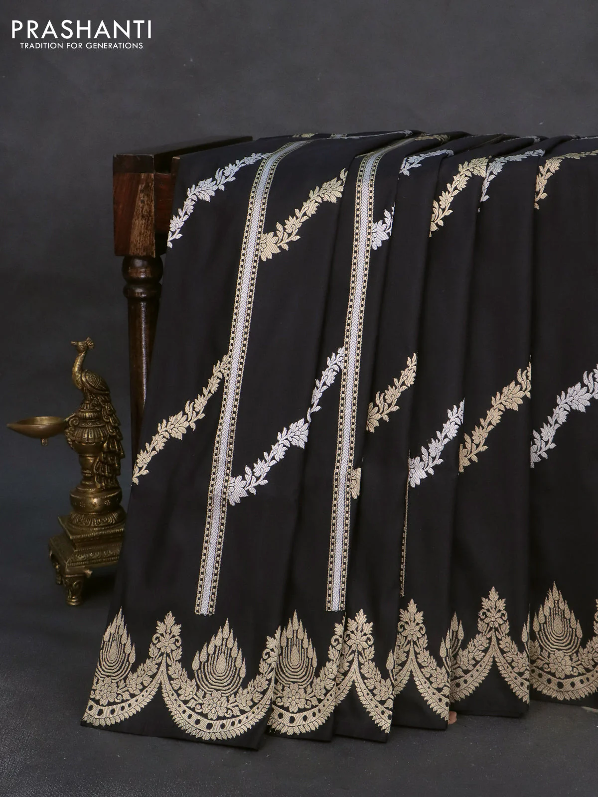Banarasi uppada silk saree black with allover silver & zari weaves and zari woven border