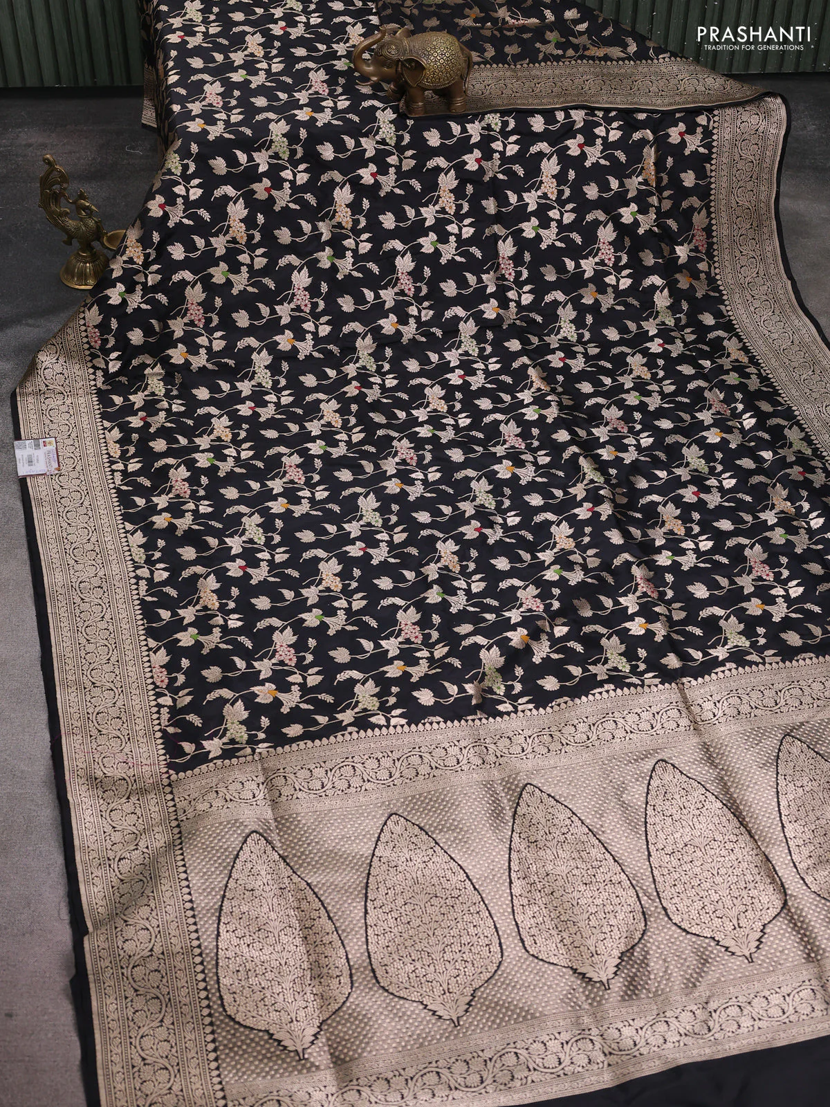 Banarasi uppada silk saree black with allover zari woven brocade weaves and zari woven border - Image 2