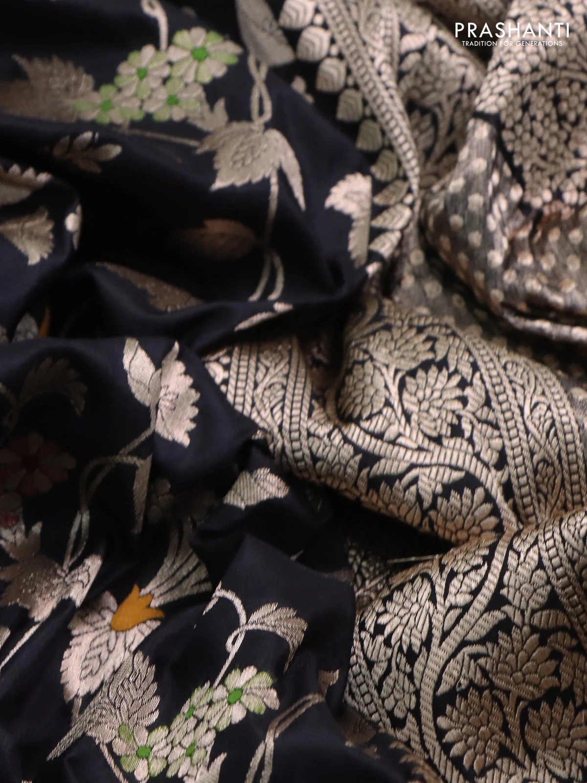 Banarasi uppada silk saree black with allover zari woven brocade weaves and zari woven border - Image 3