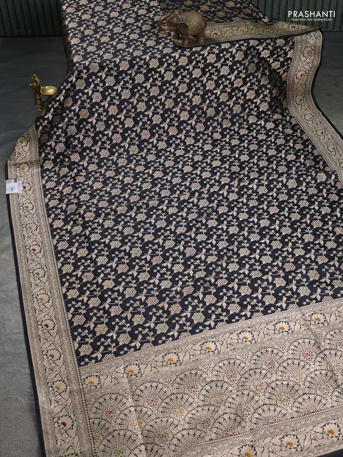 Banarasi uppada silk saree black with allover zari woven brocade weaves and zari woven border - Image 2