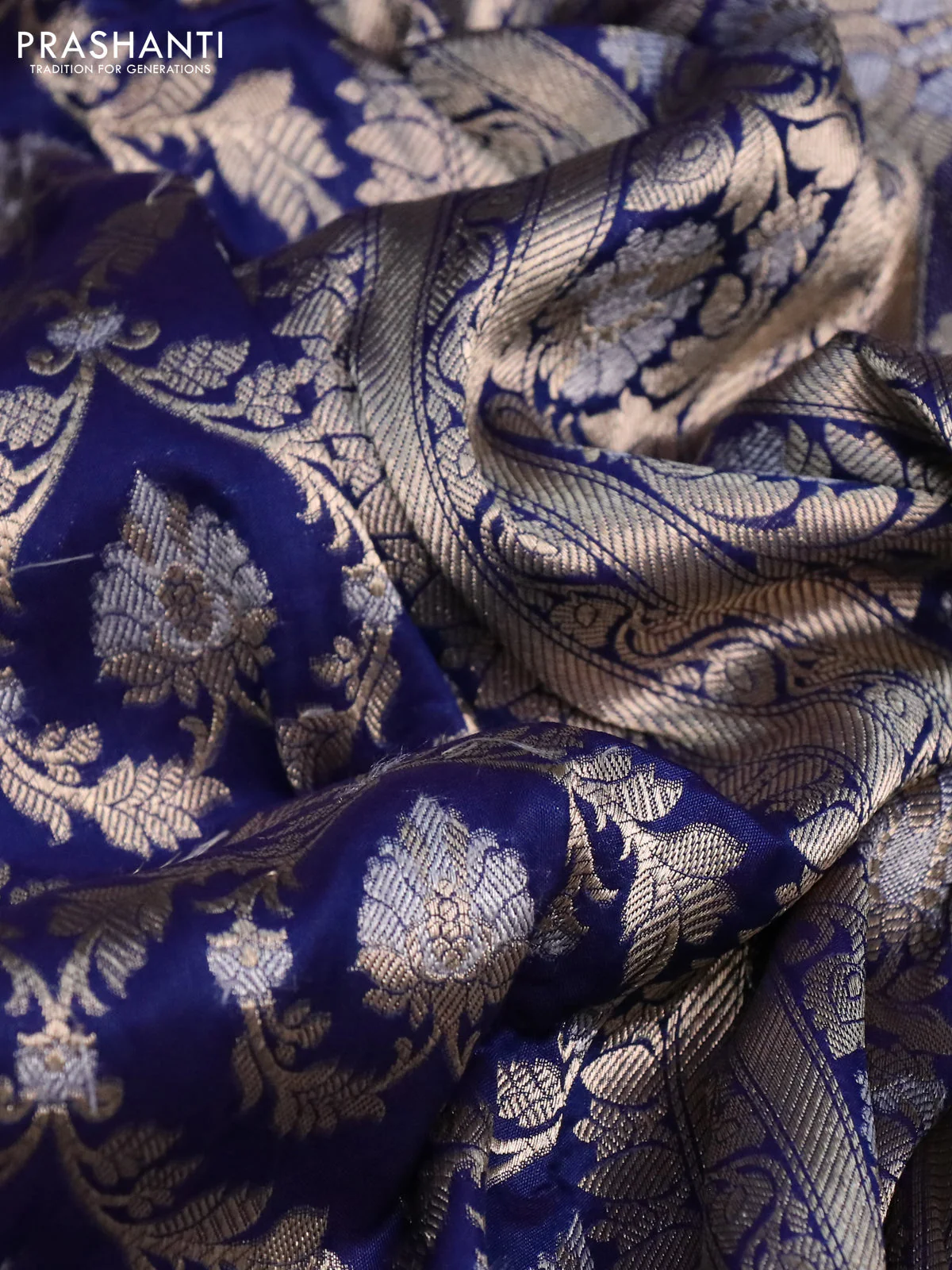 Banarasi uppada silk saree blue with allover zari woven brocade weaves and zari woven border - Image 3