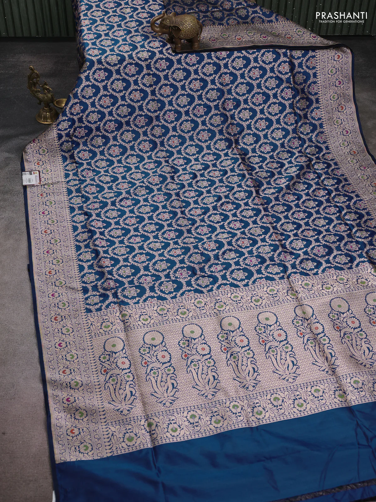 Banarasi uppada silk saree blue with allover zari woven brocade weaves and zari woven border - Image 2