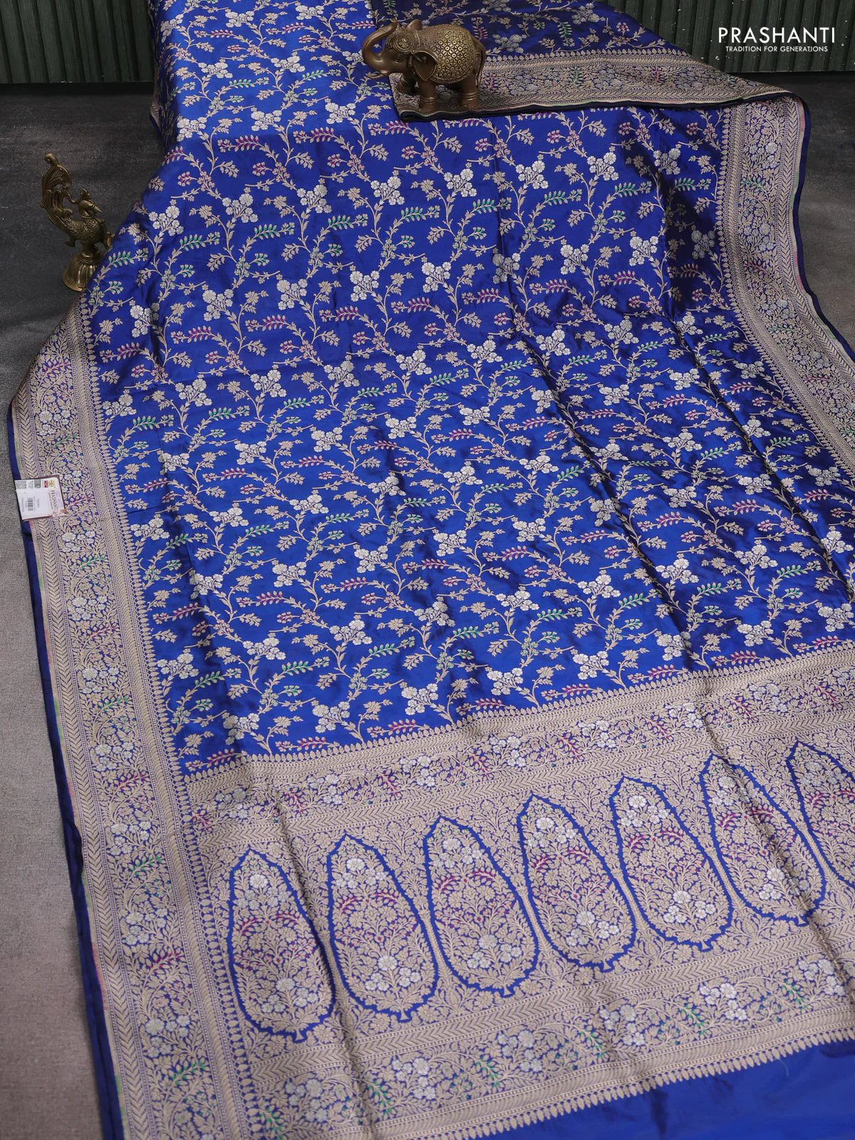 Banarasi uppada silk saree blue with allover zari woven brocade weaves and zari woven border - Image 2