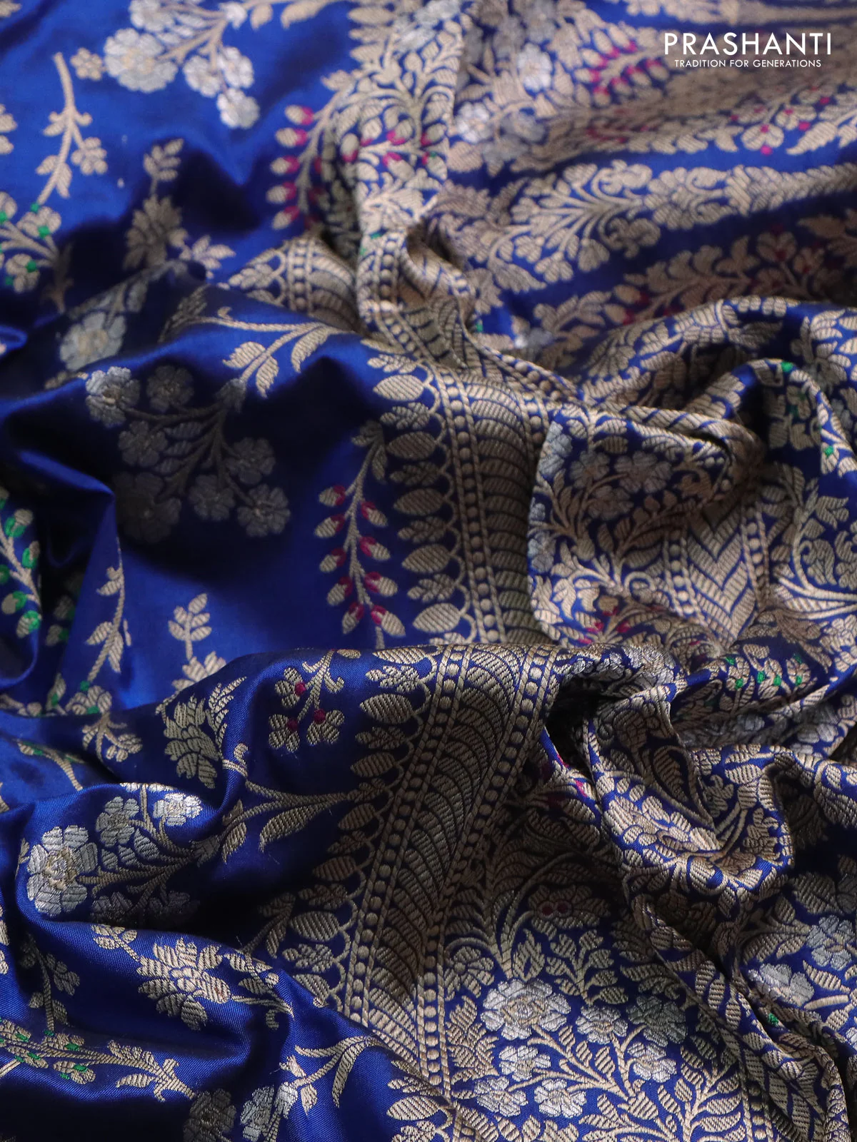 Banarasi uppada silk saree blue with allover zari woven brocade weaves and zari woven border - Image 3