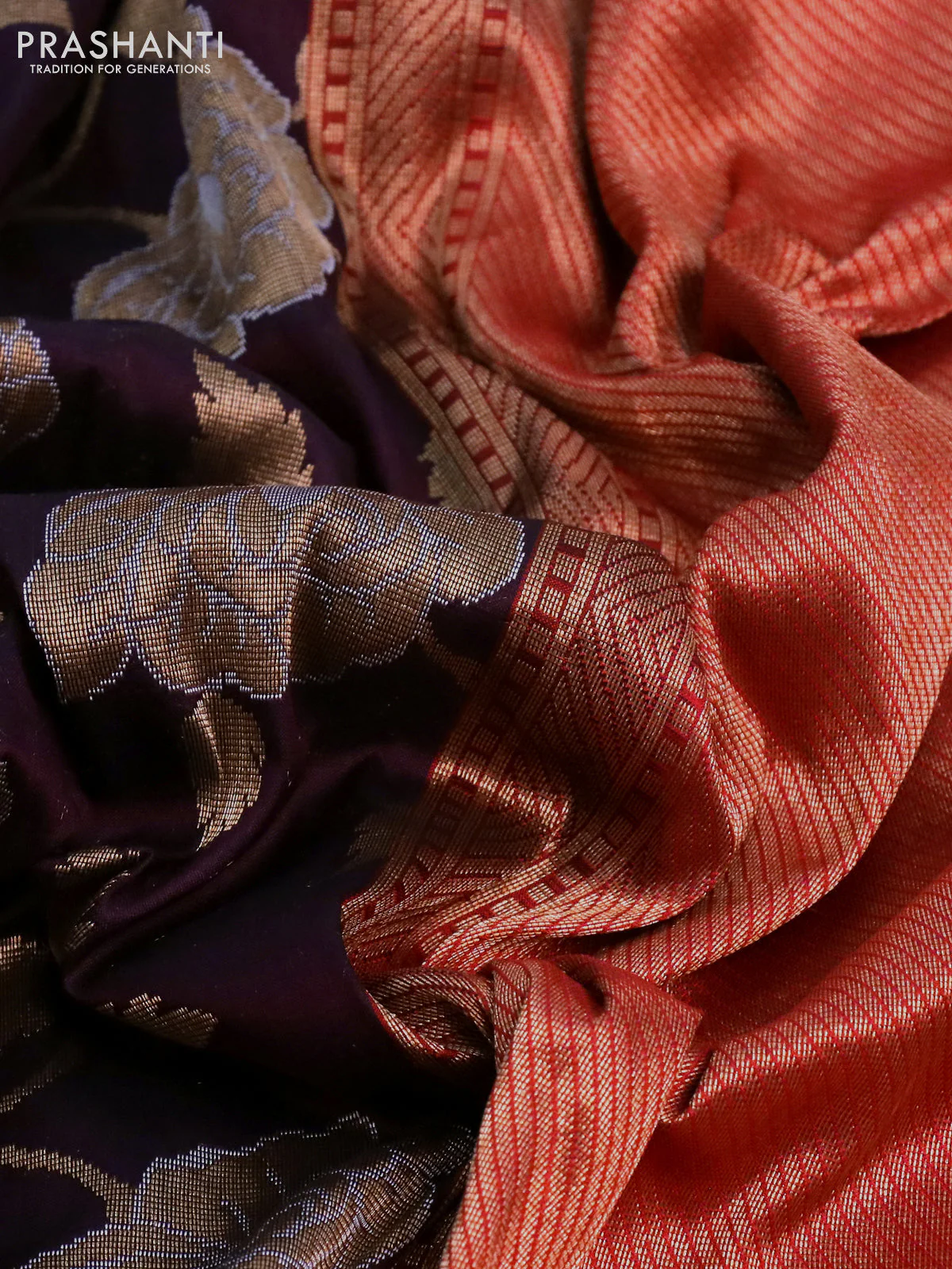 Banarasi uppada silk saree deep maroon and red with allover floral zari weaves and zari woven border - Image 3
