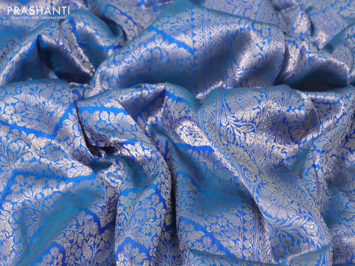 Banarasi uppada silk saree dual shade of blue with allover zari woven brocade weaves and zari woven border - Image 3