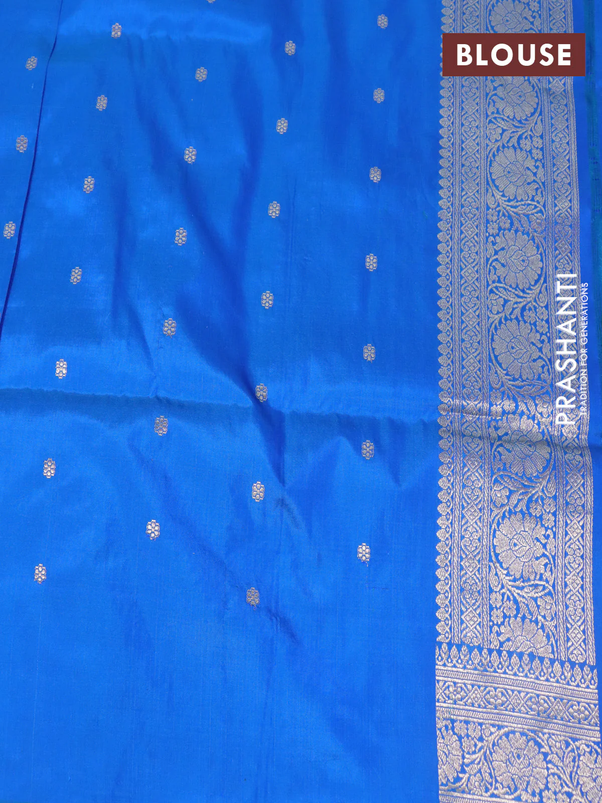 Banarasi uppada silk saree dual shade of blue with allover zari woven brocade weaves and zari woven border - Image 4
