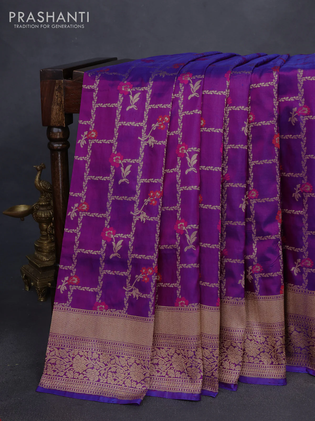 Banarasi uppada silk saree dual shade of violet with allover thread & zari weaves and zari woven border - Image 2
