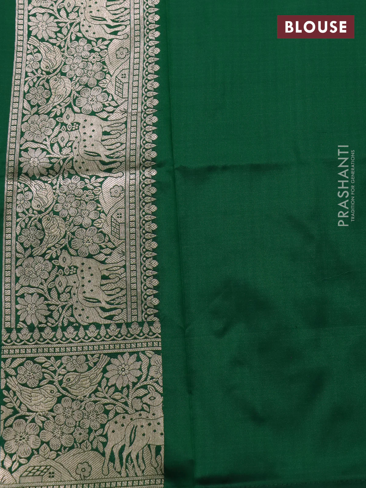 Banarasi uppada silk saree green with allover thread & zari weaves and zari woven border - Image 4