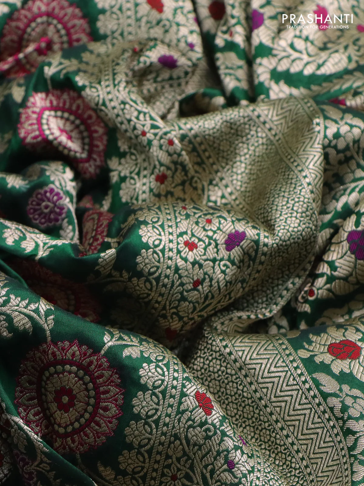 Banarasi uppada silk saree green with allover zari woven brocade weaves and zari woven border - Image 3