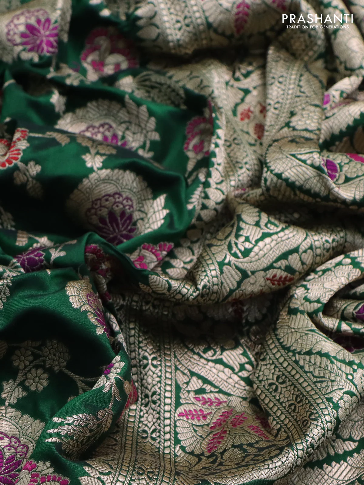 Banarasi uppada silk saree green with allover zari woven brocade weaves and zari woven border - Image 3