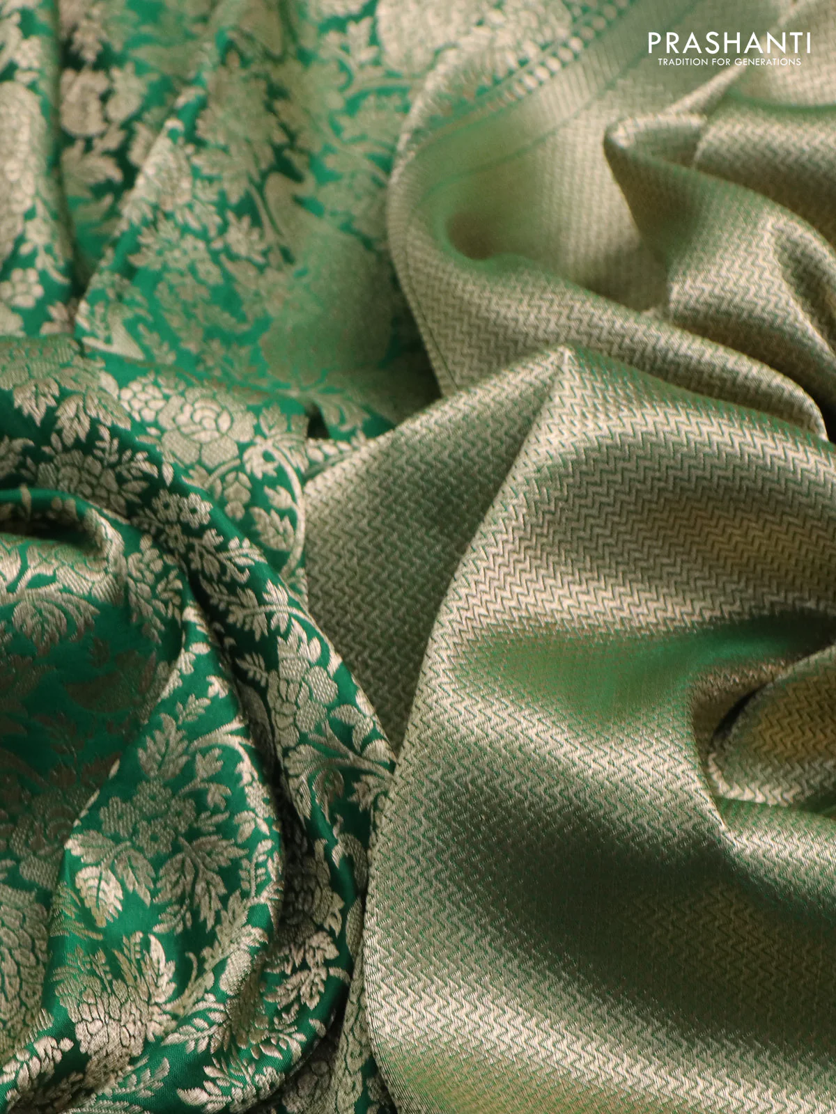 Banarasi uppada silk saree green with allover zari woven brocade weaves and zari woven border - Image 3