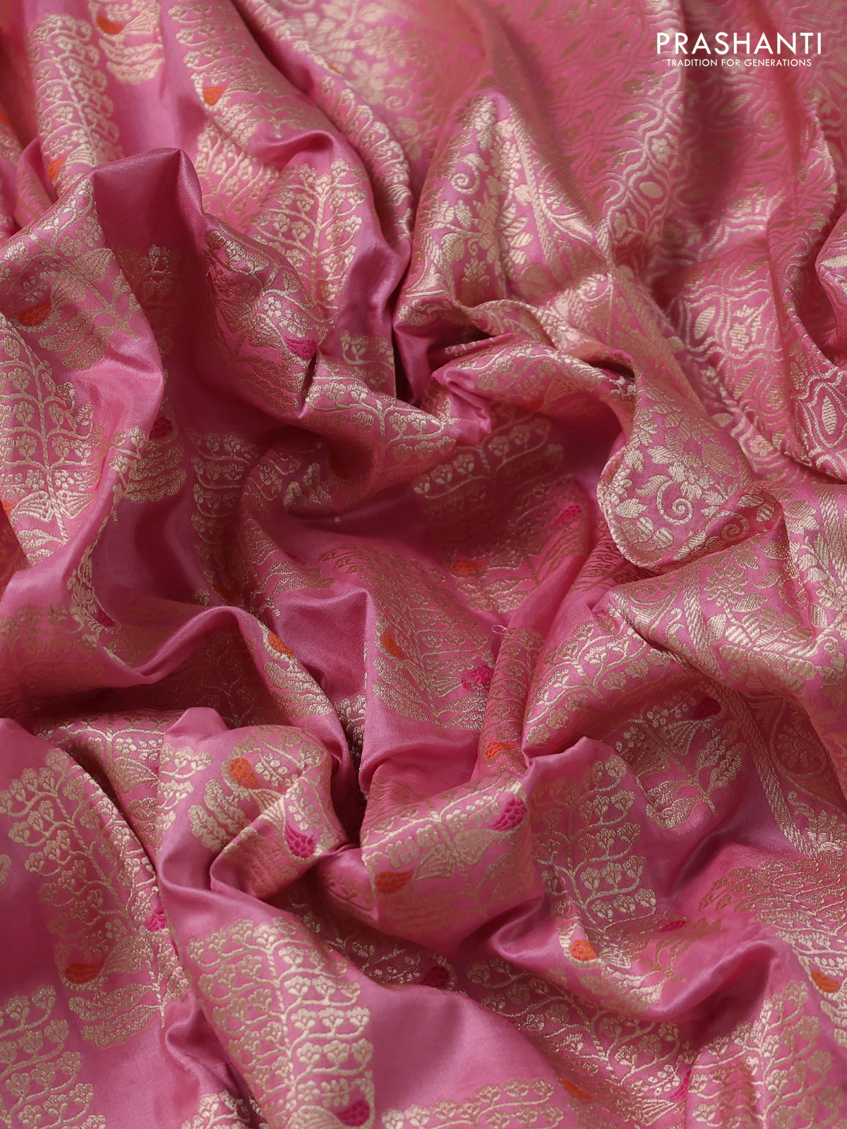 Banarasi uppada silk saree light pink with allover zari woven brocade weaves and zari woven border - Image 3