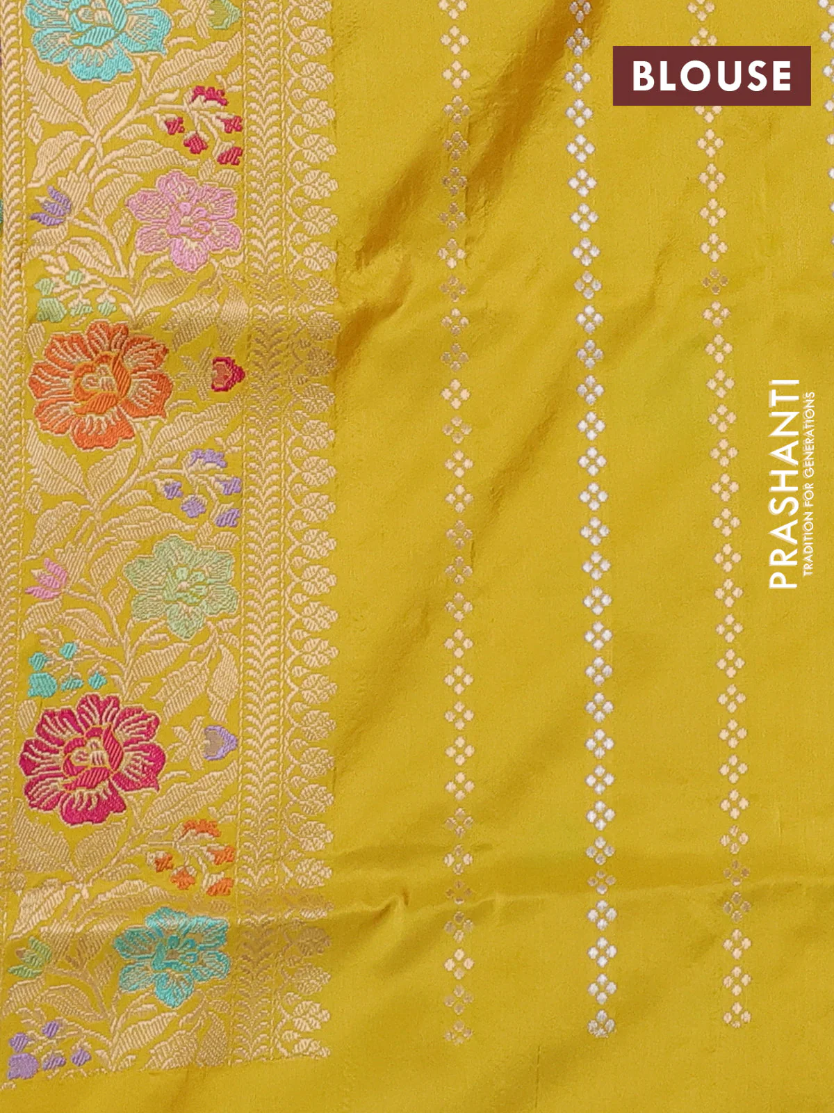 Banarasi uppada silk saree lime yellow with allover thread & zari woven floral weaves and zari woven border - Image 3