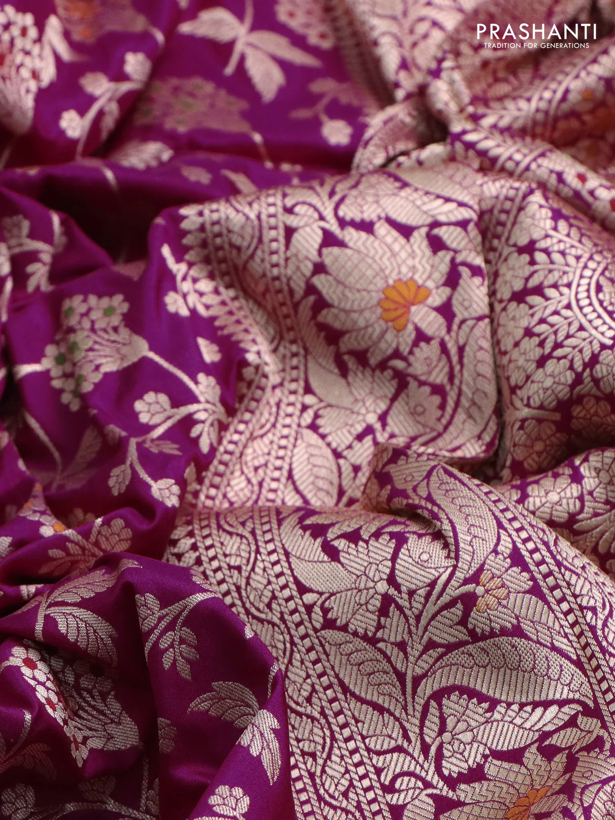 Banarasi uppada silk saree magenta pink with allover zari woven brocade weaves and zari woven border - Image 3