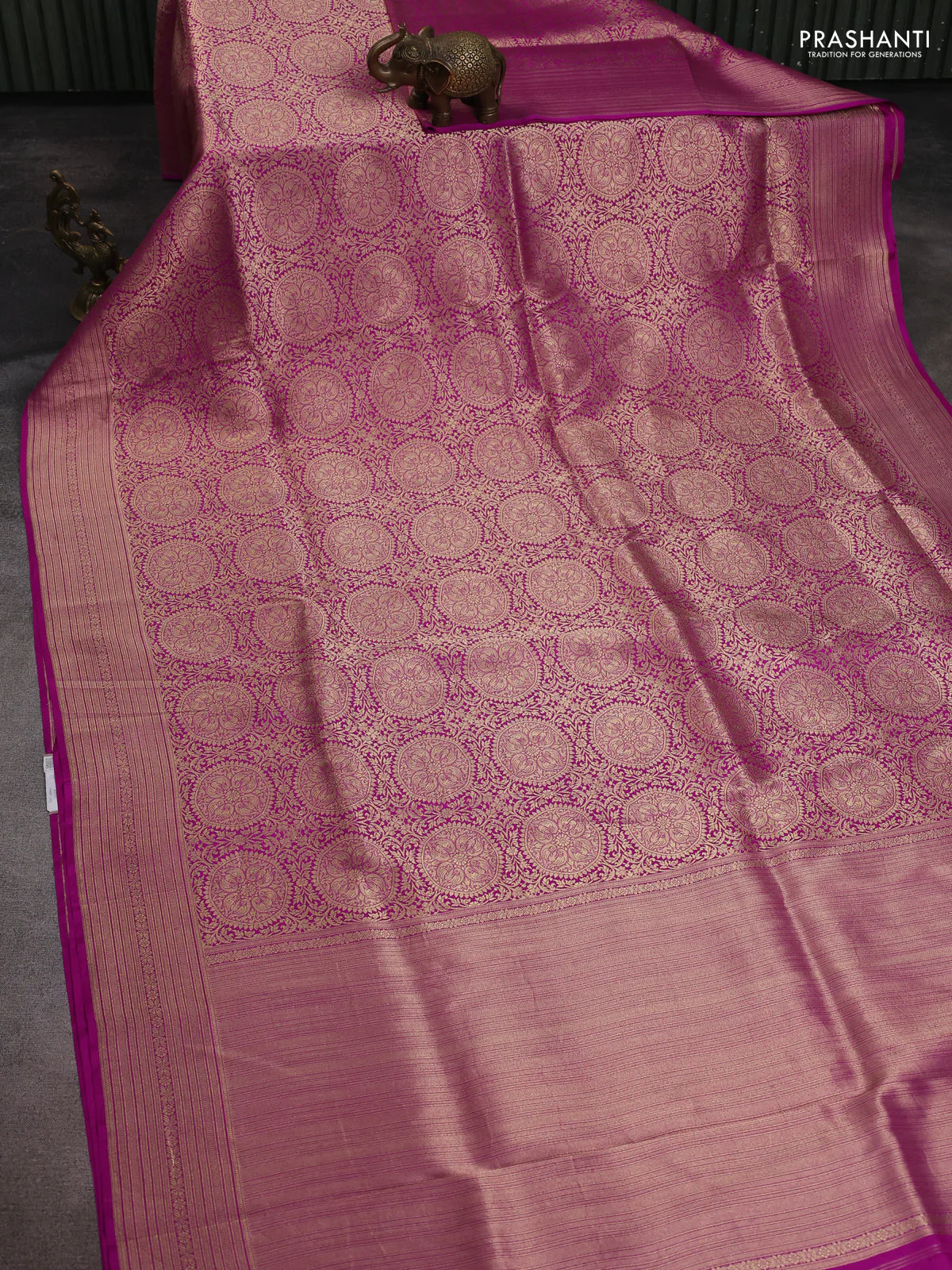 Banarasi uppada silk saree magenta pink with allover zari woven brocade weaves and zari woven border - Image 2