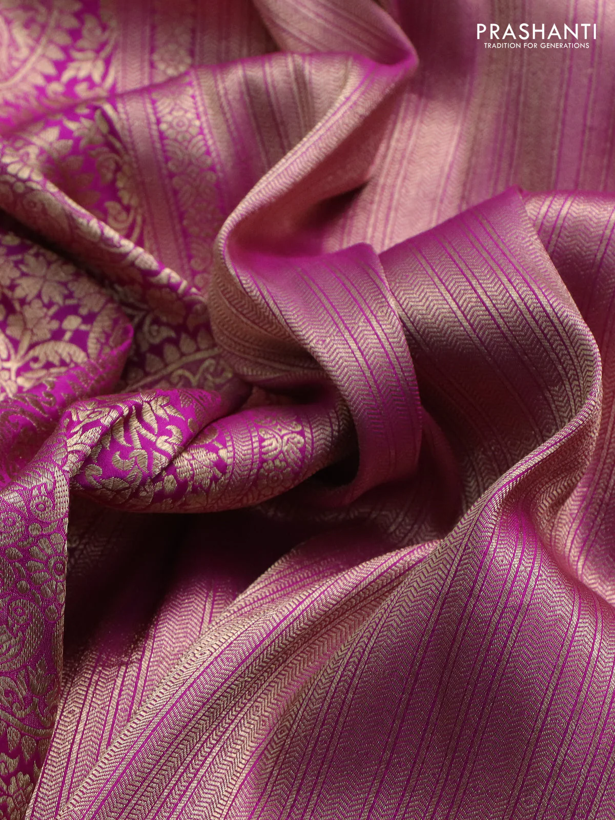 Banarasi uppada silk saree magenta pink with allover zari woven brocade weaves and zari woven border - Image 3