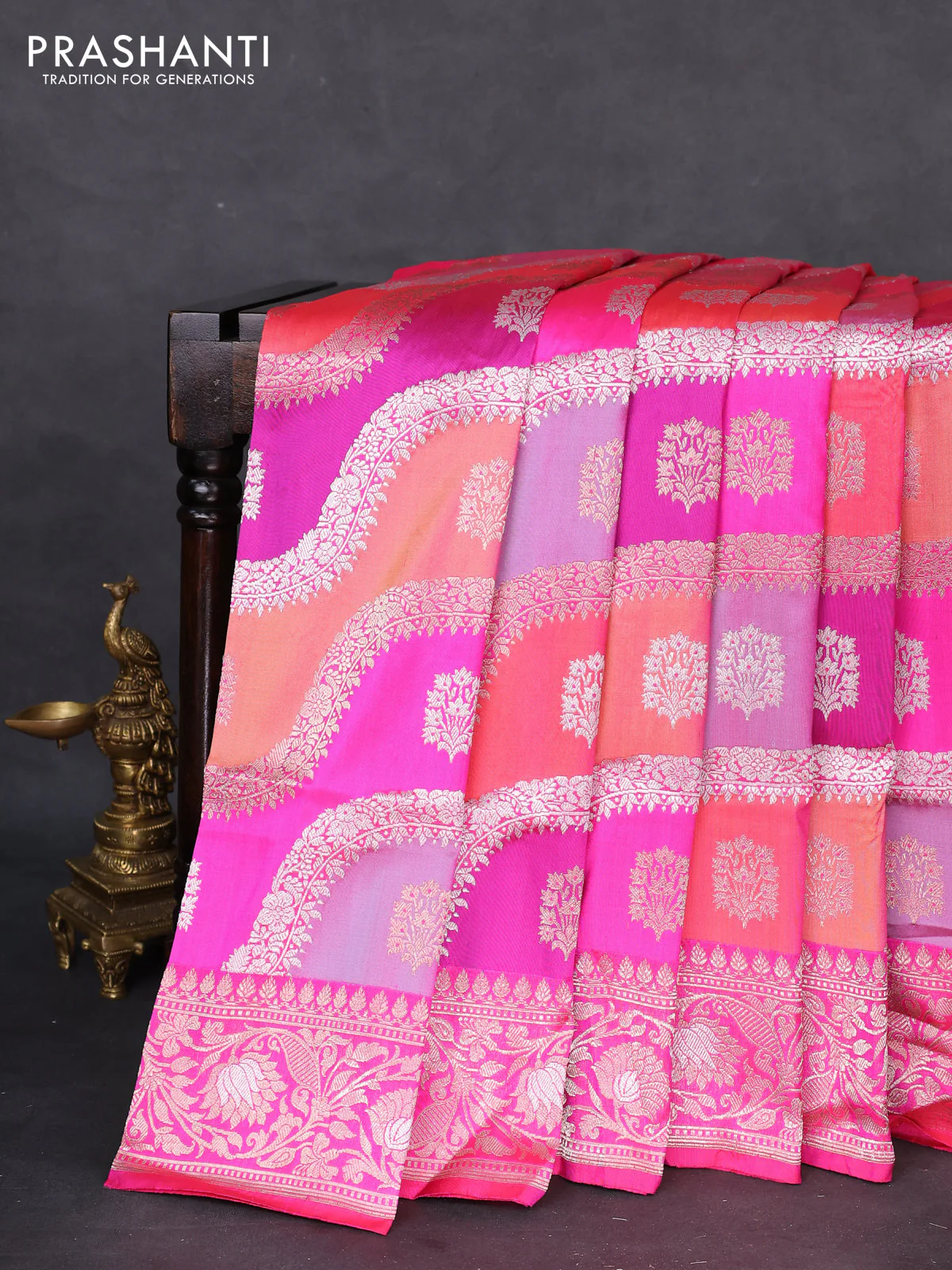 Banarasi uppada silk saree multi colour with allover silver & gold zari weaves and zari woven border