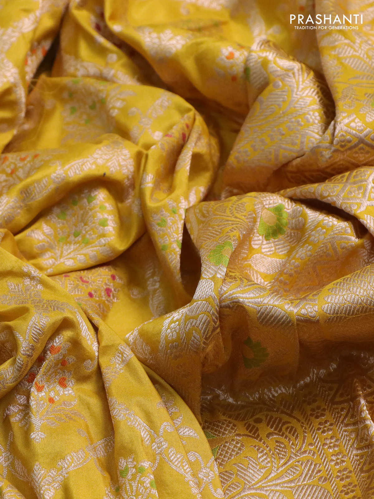 Banarasi uppada silk saree mustard yellow with allover zari woven brocade weaves and zari woven border - Image 3