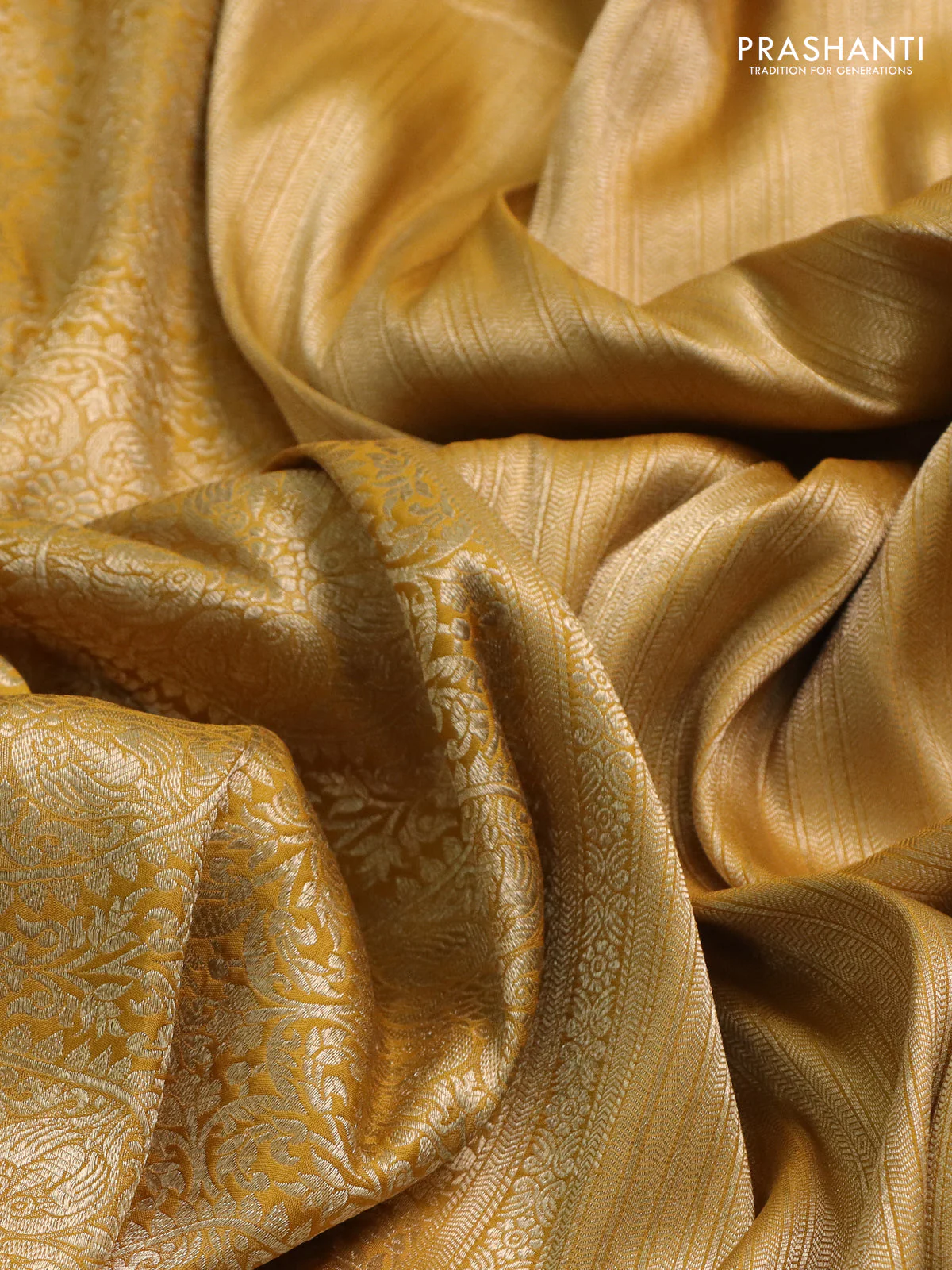 Banarasi uppada silk saree mustard yellow with allover zari woven brocade weaves and zari woven border - Image 3