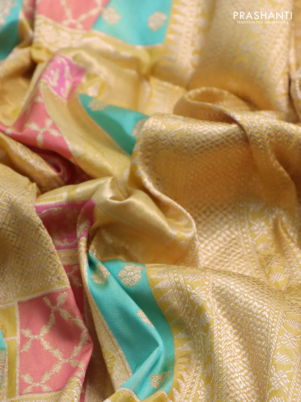 Banarasi uppada silk saree pale yellow with allover zari woven brocade weaves and zari woven border - Image 3