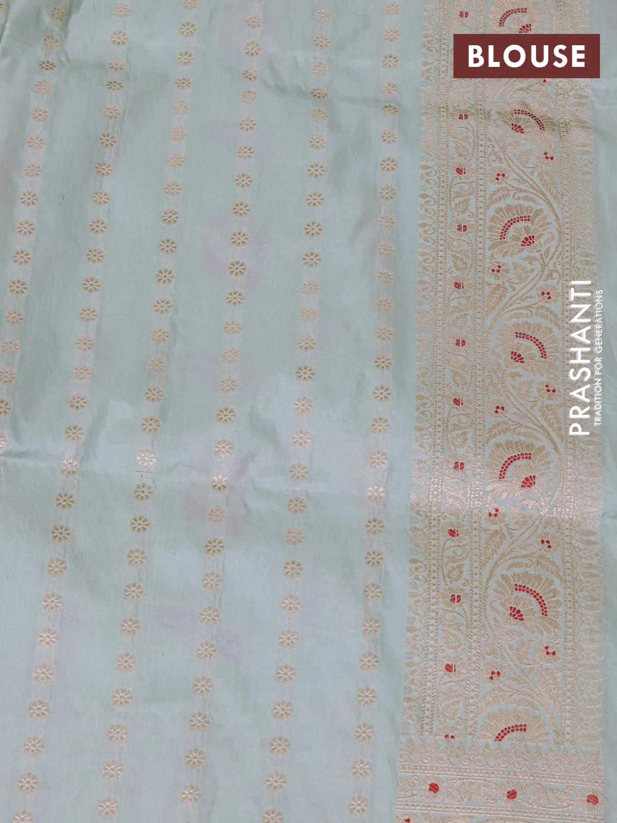 Banarasi uppada silk saree pastel green shade with allover zari woven floral brocade weaves and zari woven border - Image 4
