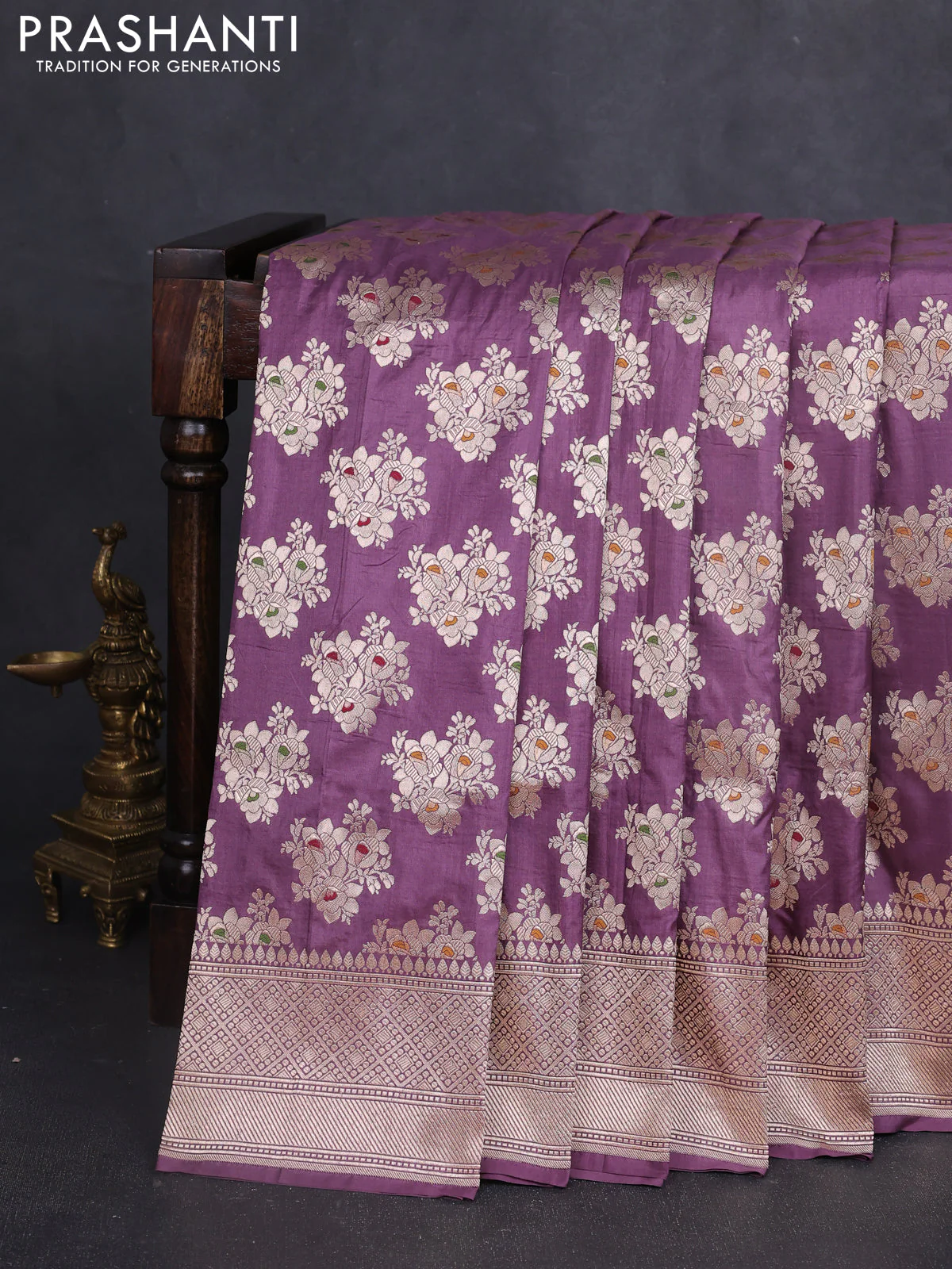 Banarasi uppada silk saree pastel purple with allover zari woven buttas and zari woven border - Image 5