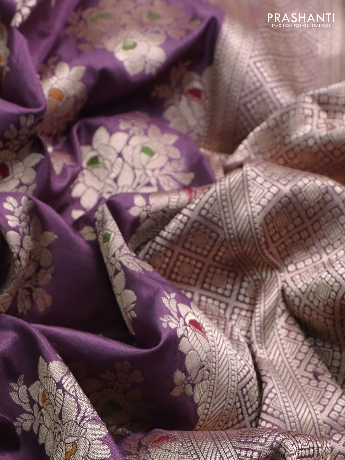 Banarasi uppada silk saree pastel purple with allover zari woven buttas and zari woven border - Image 7