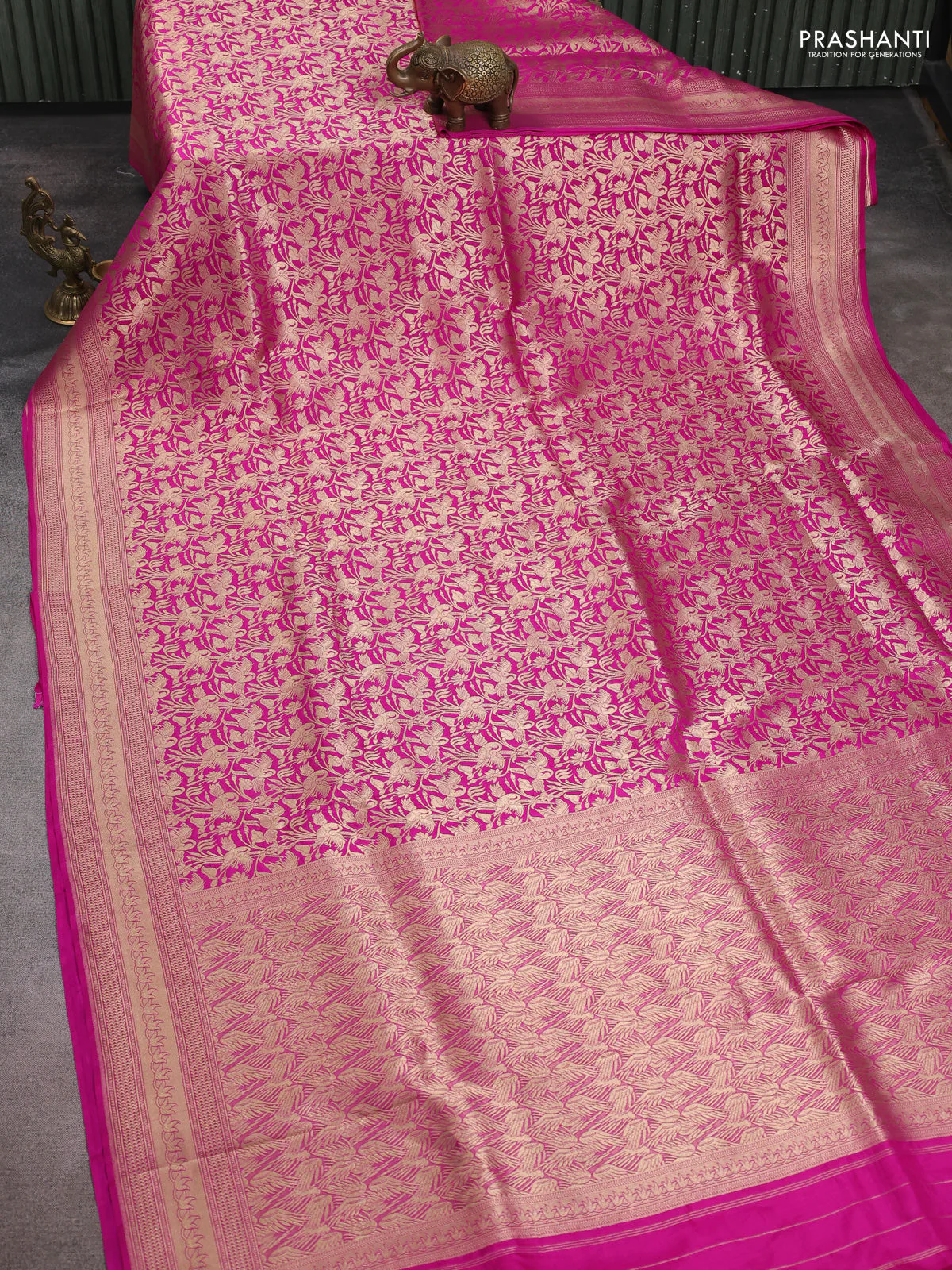 Banarasi uppada silk saree pink with allover zari woven brocade weaves and zari woven border - Image 2