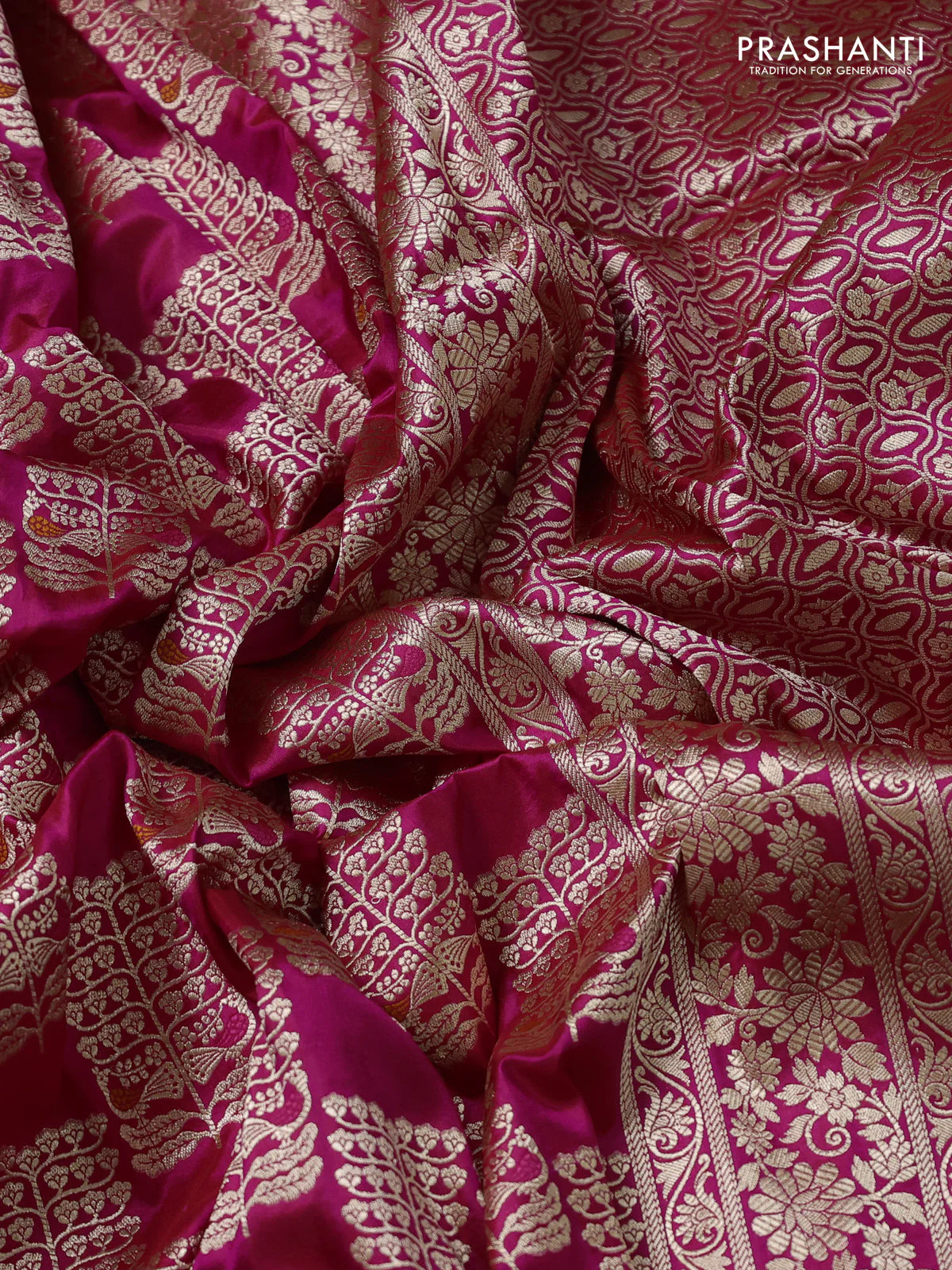 Banarasi uppada silk saree pink with allover zari woven brocade weaves and zari woven border - Image 3