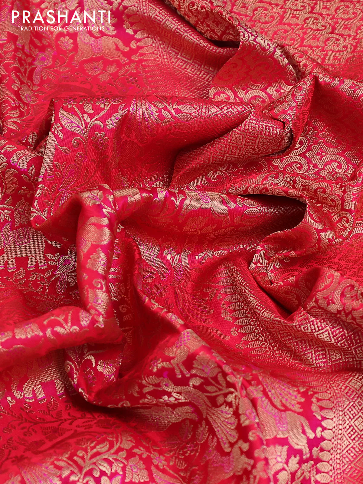 Banarasi uppada silk saree pink with allover zari woven vanasigaram weaves and zari woven border - Image 3