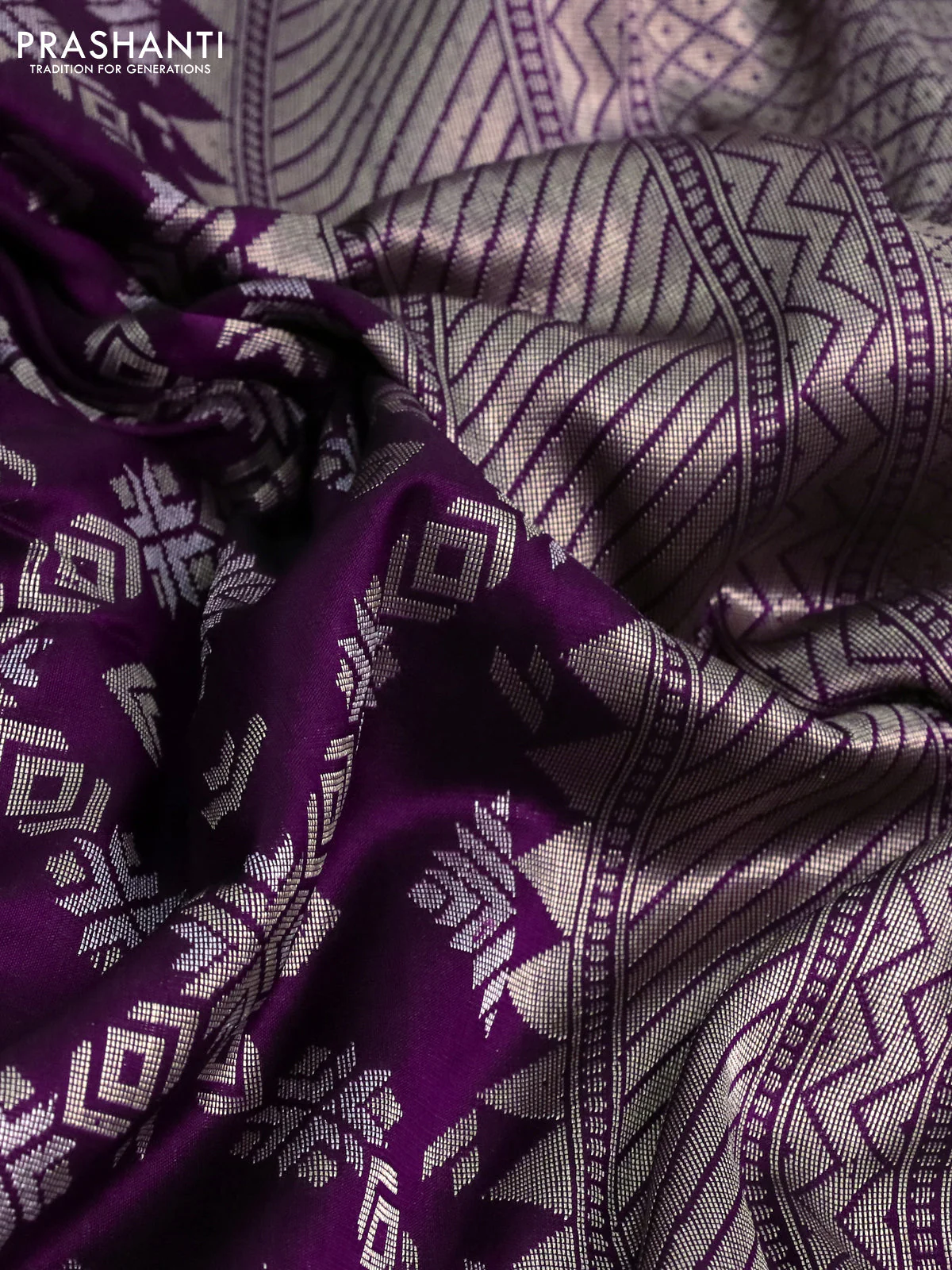 Banarasi uppada silk saree purple with allover zari woven brocade weaves and zari woven border - Image 3