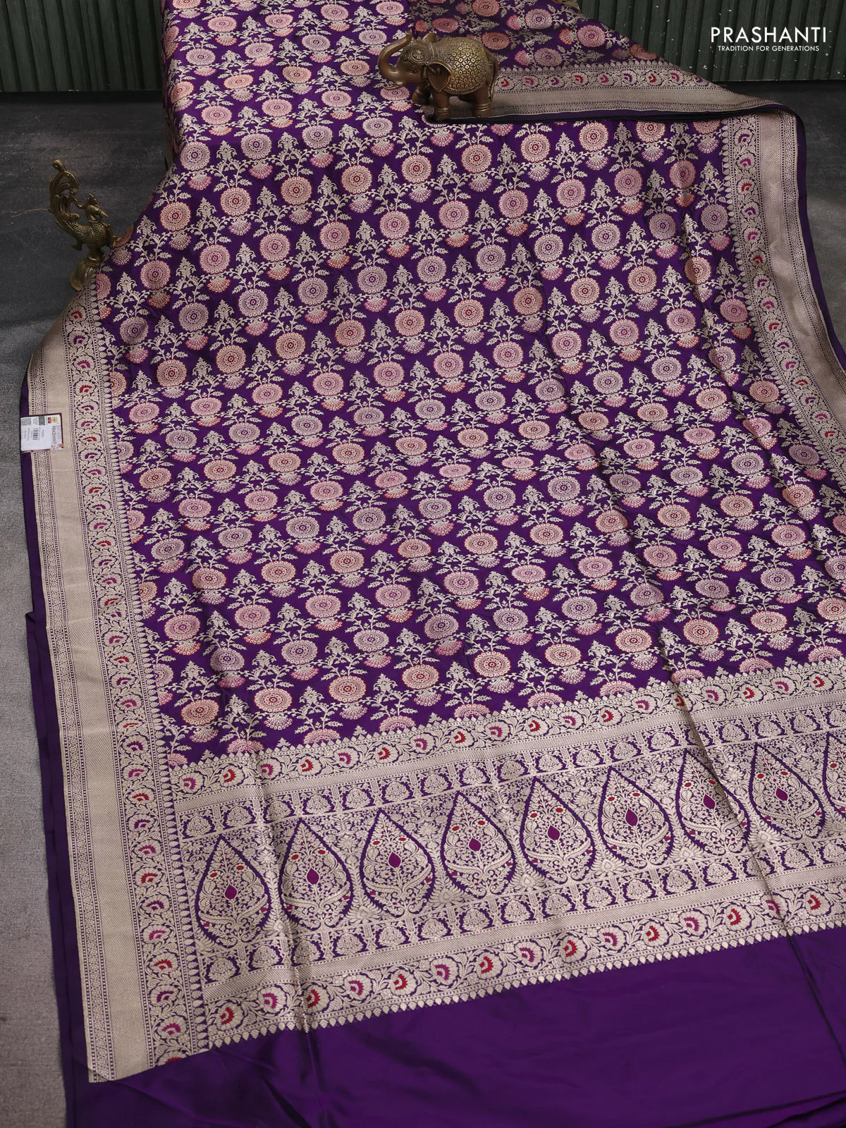 Banarasi uppada silk saree purple with allover zari woven brocade weaves and zari woven border - Image 2