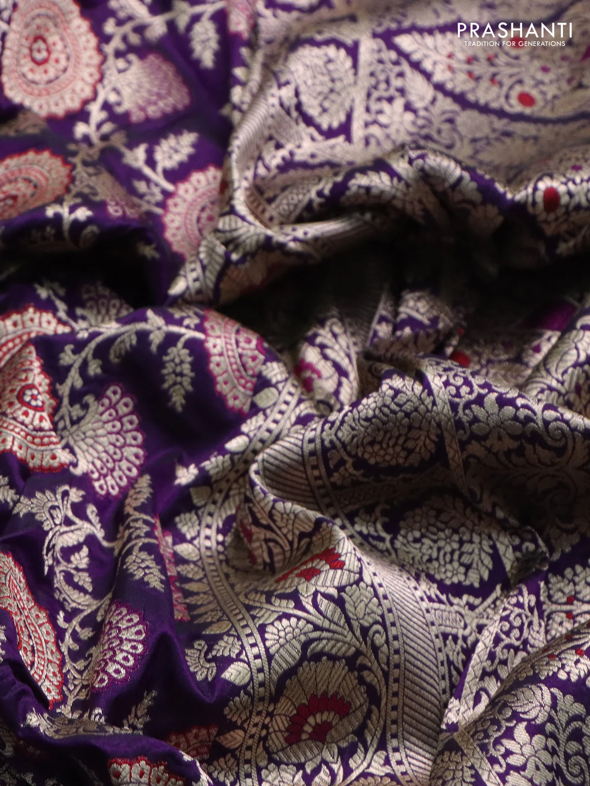Banarasi uppada silk saree purple with allover zari woven brocade weaves and zari woven border - Image 3