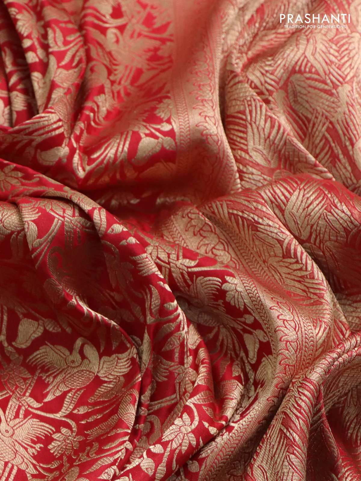 Banarasi uppada silk saree red with allover zari woven brocade weaves and zari woven border - Image 3