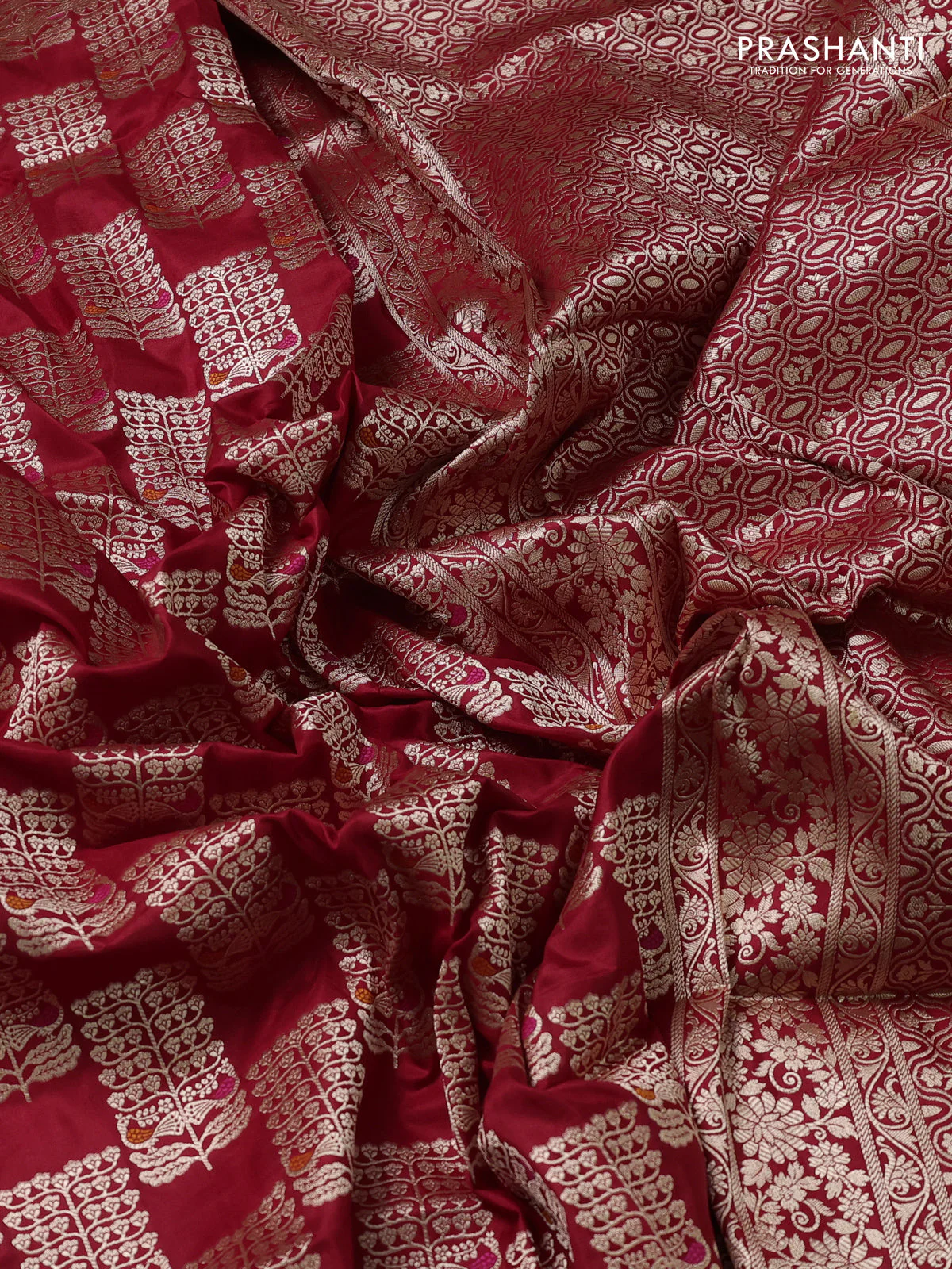 Banarasi uppada silk saree red with allover zari woven brocade weaves and zari woven border - Image 3