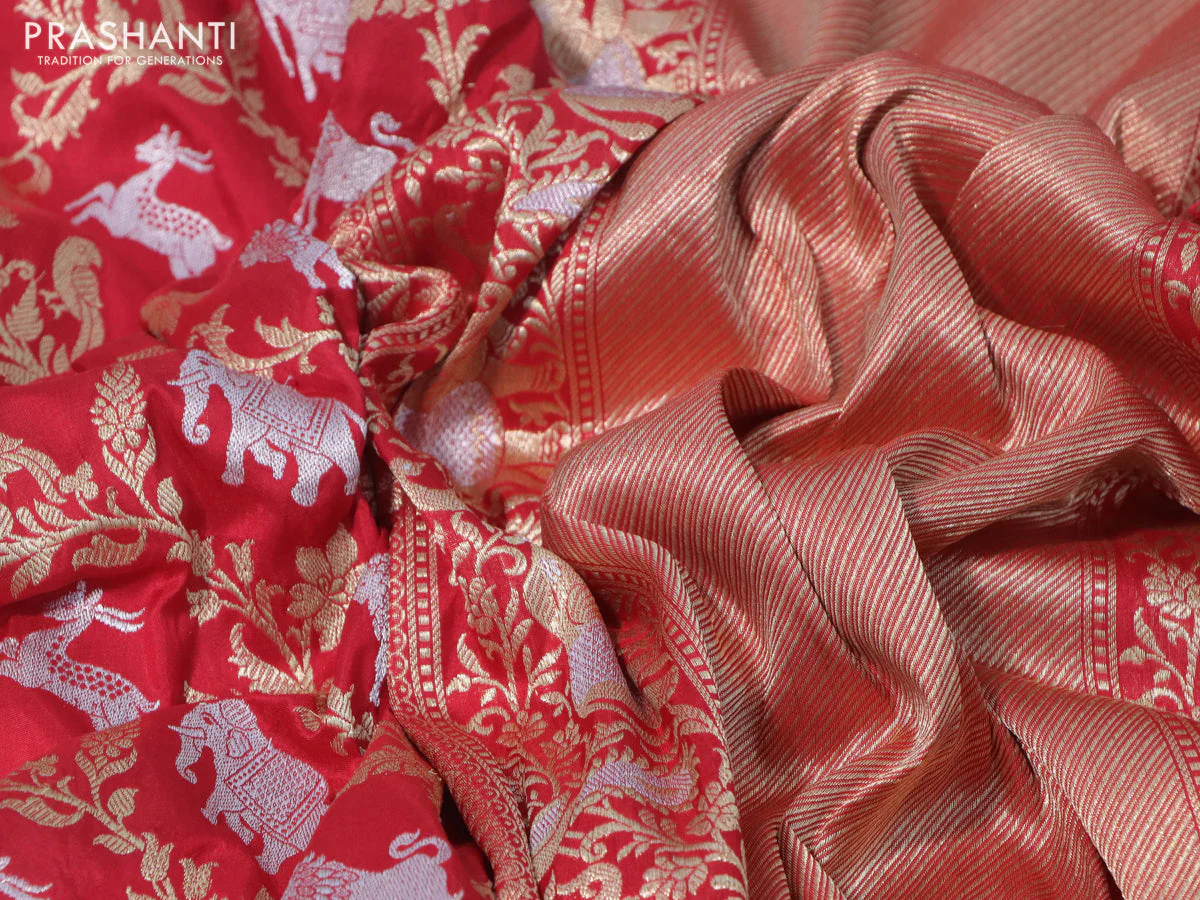 Banarasi uppada silk saree red with allover zari woven brocade weaves and zari woven border - Image 3