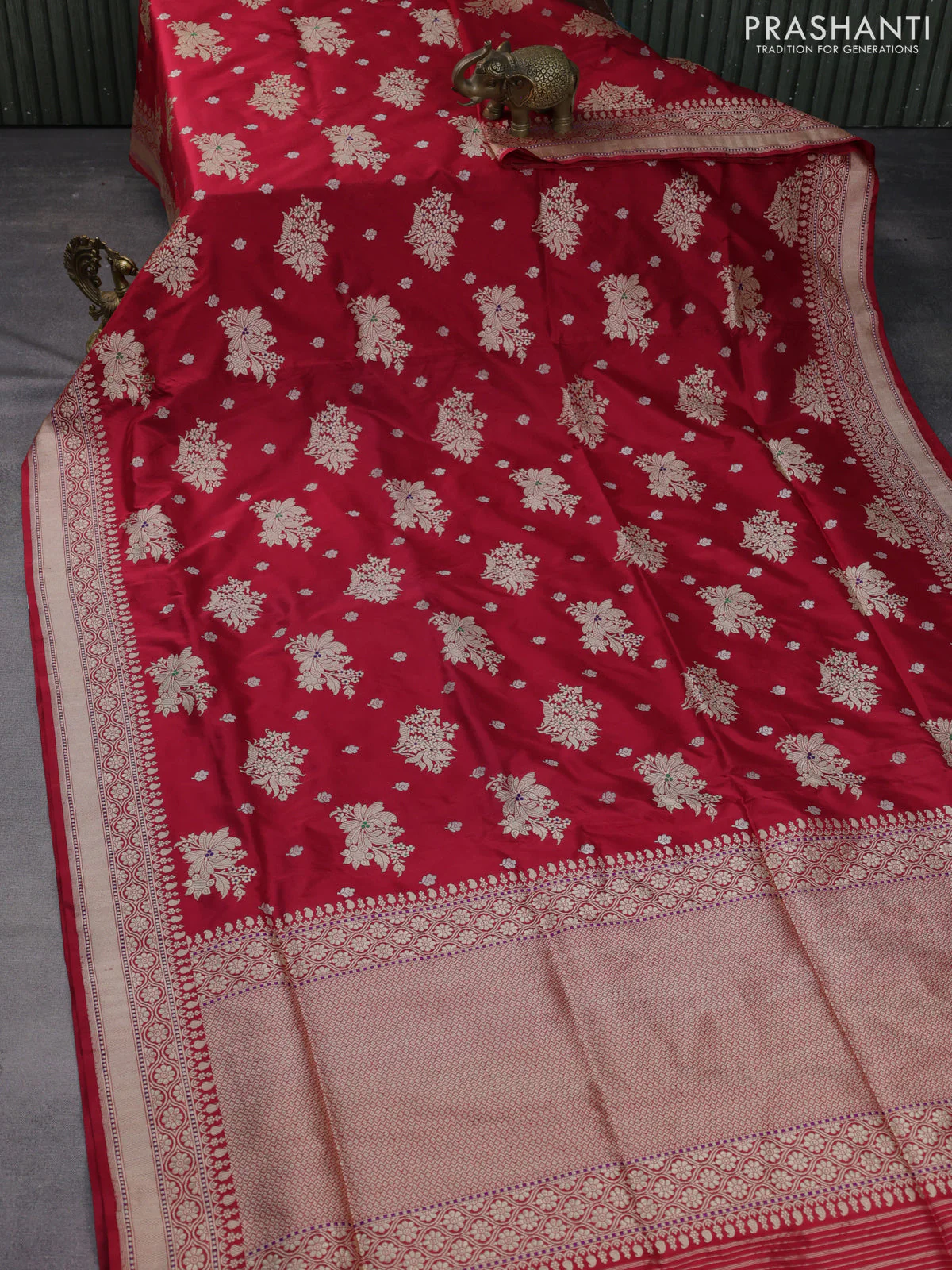 Banarasi uppada silk saree red with allover zari woven buttas and zari woven border - Image 2