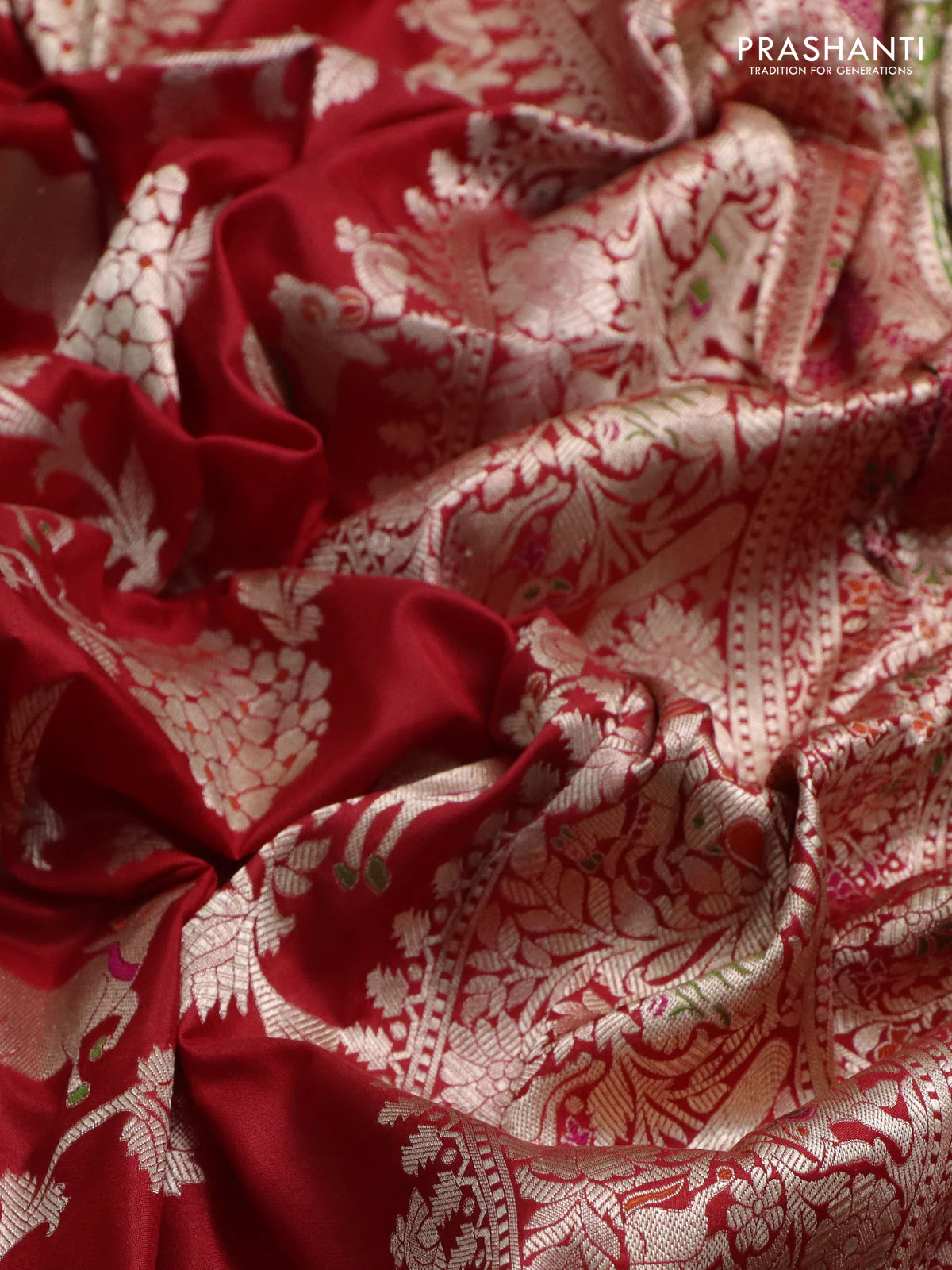 Banarasi uppada silk saree red with allover zari woven pichwai weaves and zari woven border - Image 3